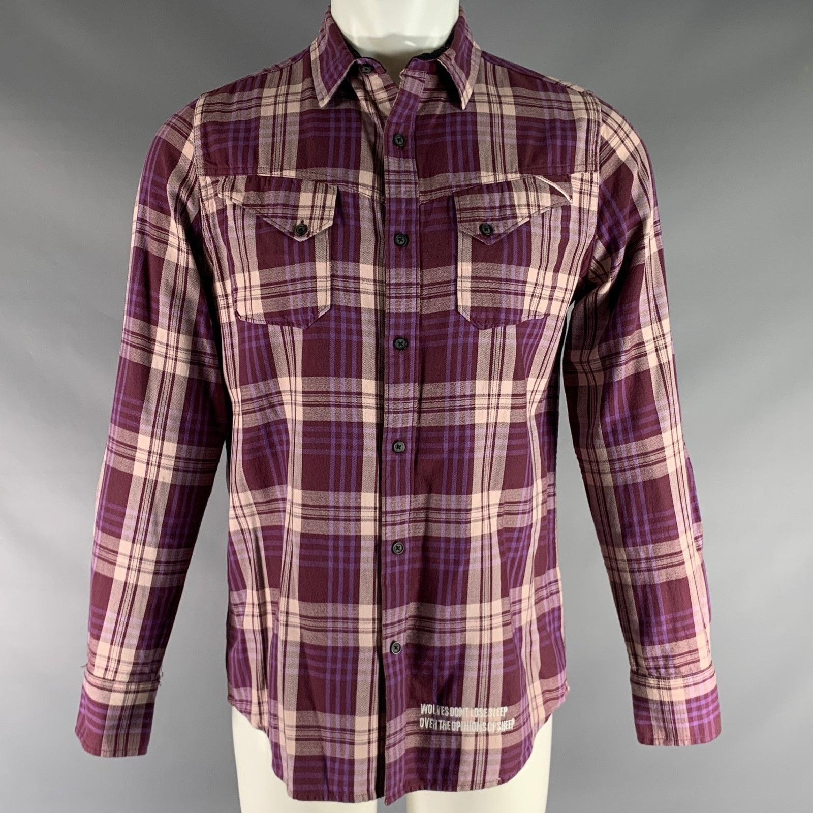 Cult Of Individuality Size S Purple Plaid Cotton Button Up Long Sleeve Shirt Size US S / EU 44-46 / 1 - 1 Thumbnail