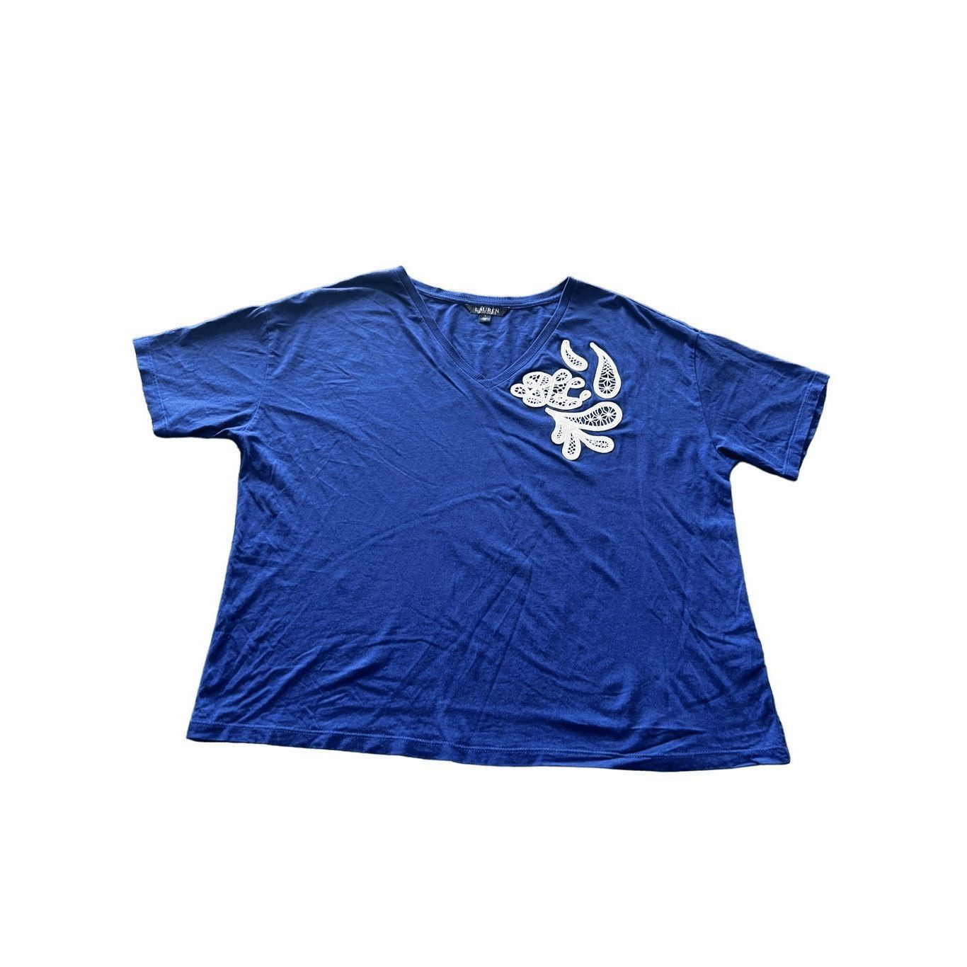 Ralph Lauren Lauren Ralph Lauren Lace-Patch V-Neck TShirt size Large Size L / US 10 / IT 46 - 1 Thumbnail