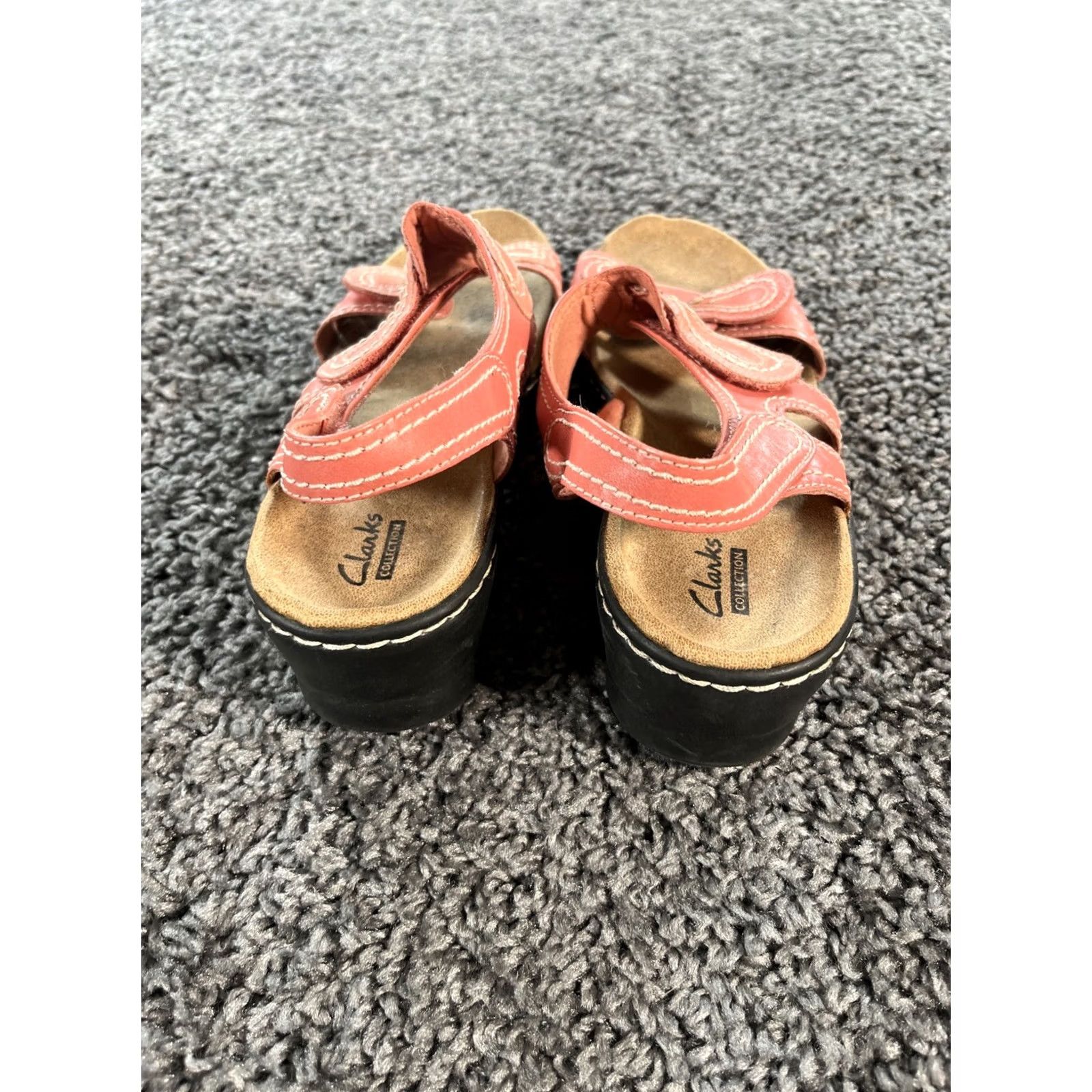 Clarks VINTAGE Clarks Bendables Sandal Women US 8.5W Leather Pink Peach Strappy Wedge Slip On Belt/Hook & Loop Size US 9 / IT 39 - 2 Thumbnail