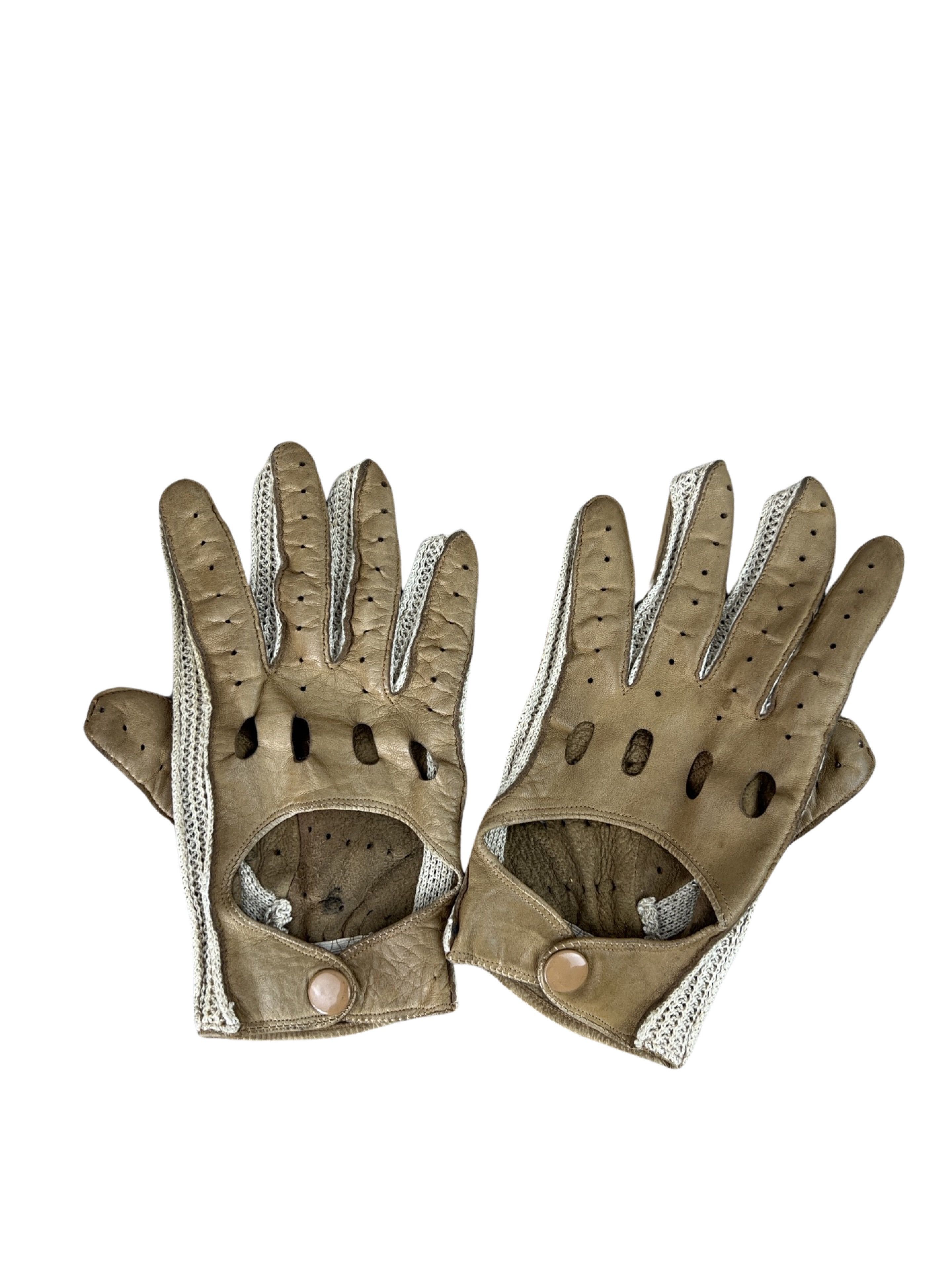 Vintage Vintage 70-80s Brown Leather Racing Gloves Knitted Leon Dore Size ONE SIZE - 8 Thumbnail