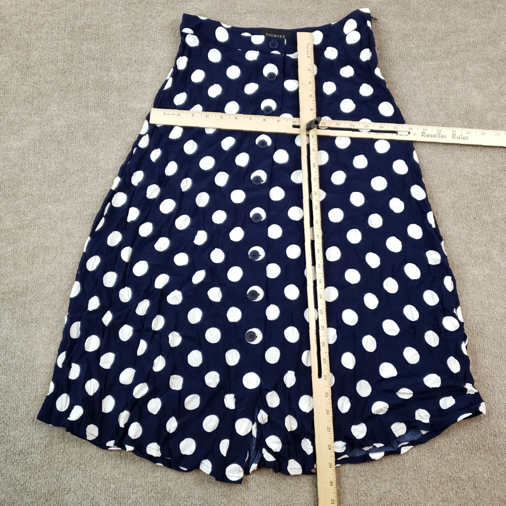 Talbots Talbots Womens Midi Skirt Blue White Polka Dots Buttons Zipper Casual Size 27" / US 4 / IT 40 - 2 Thumbnail