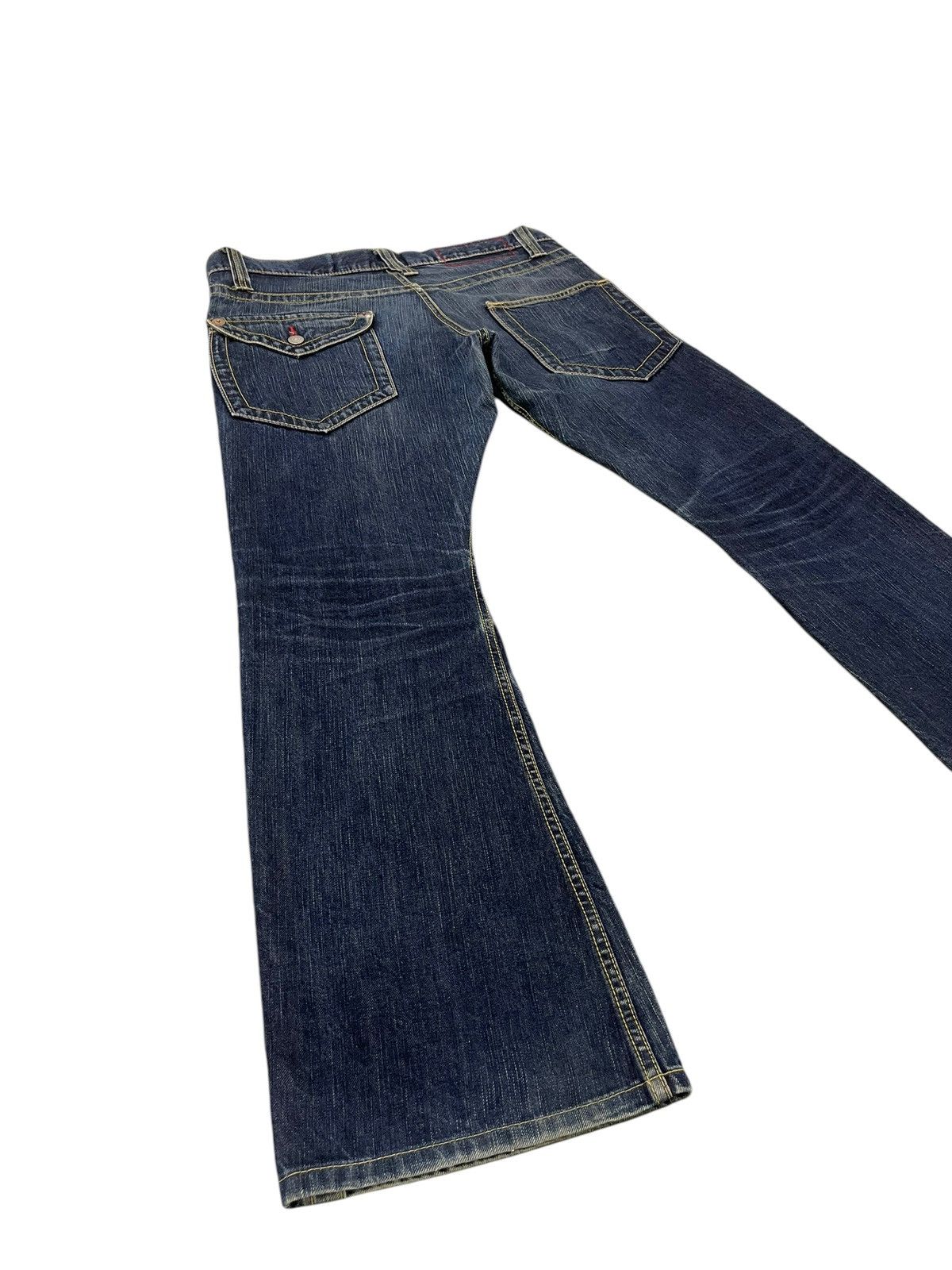 Japanese Brand Flare Jeans Blue Way Japan Faded Distress Low Rise 8🟦3 Size US 35 - 11 Thumbnail