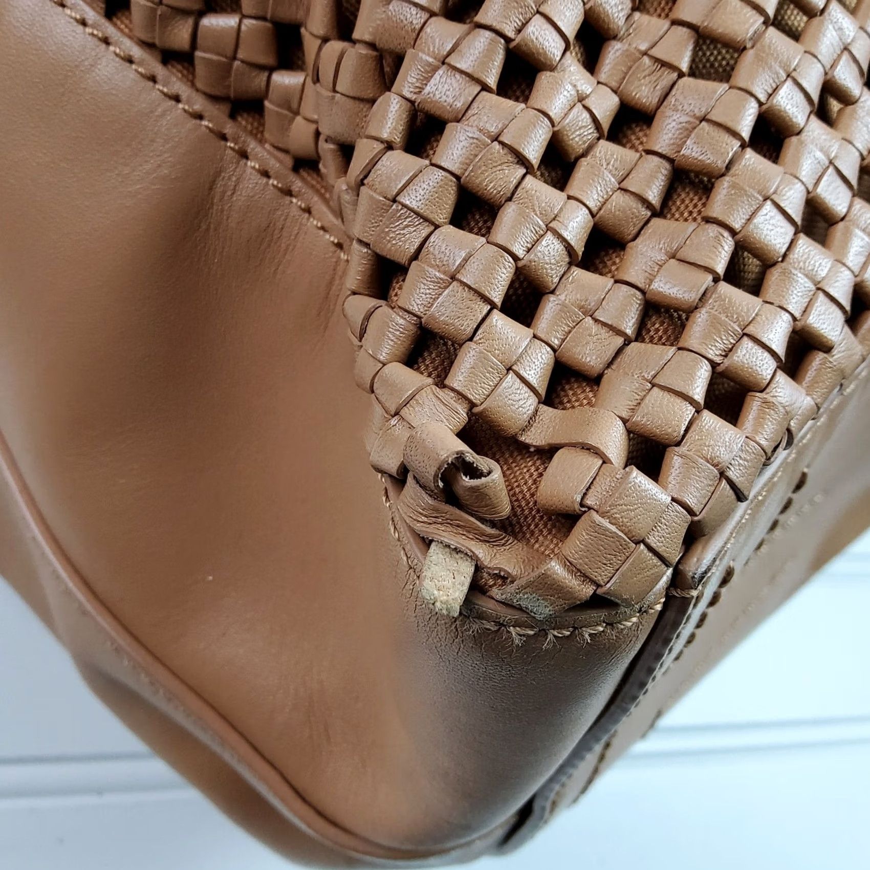 Tory Burch Tory Burch Woven Erica Large Tote Shoulder Handbag Purse Women Tan Leather Tote Large Size ONE SIZE - 7 Thumbnail