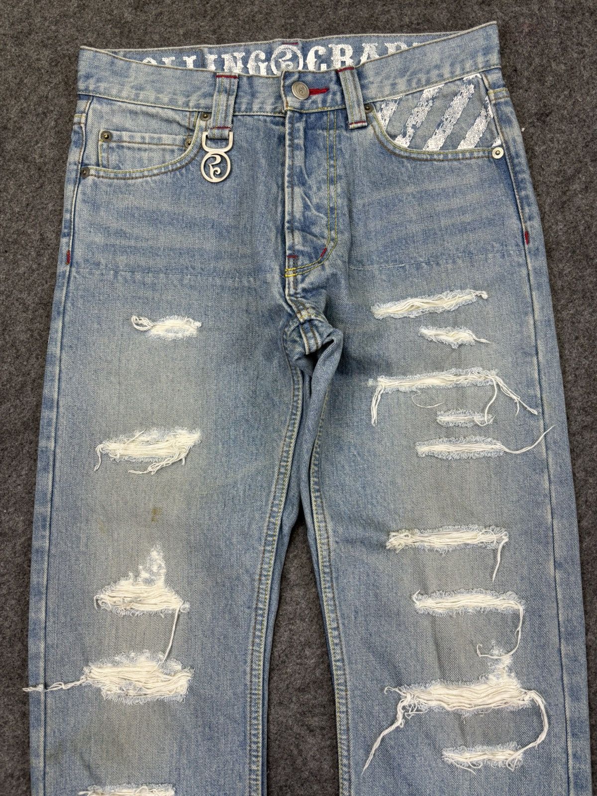 Japanese Brand 💥Insane 90s Style💥Rolling Craddle Distressed Denim K33 Size US 29 - 3 Thumbnail