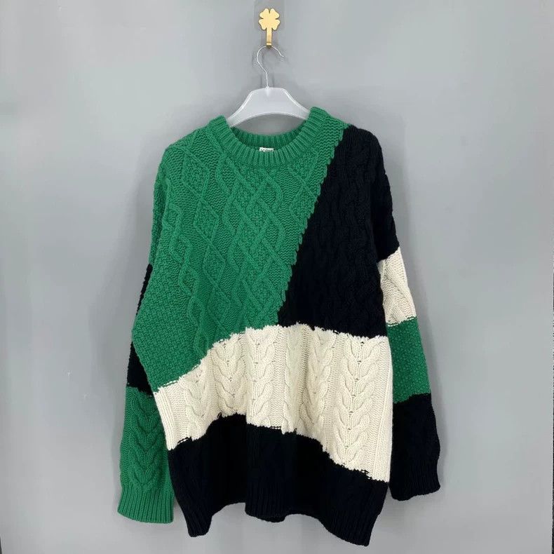 Loewe loewe Color-blocked cable-knit round-neck wool sweater 2506 Size US XXL / EU 58 / 5 - 1 Thumbnail