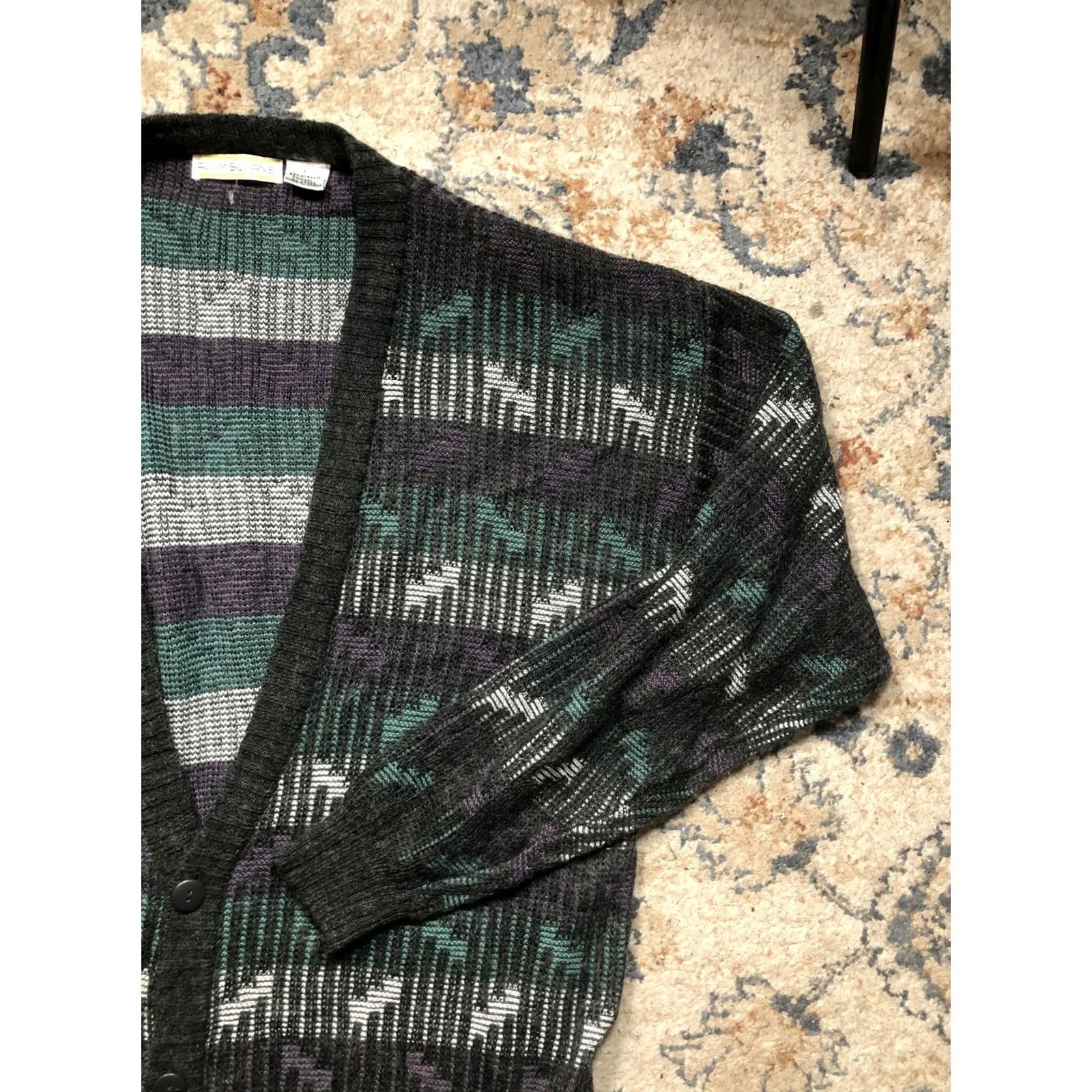 Vintage VINTAGE Adam Sloane Cardigan Sweater Mens Large Gray Green Wool Blend 80s 90s Size US L / EU 52-54 / 3 - 4 Thumbnail