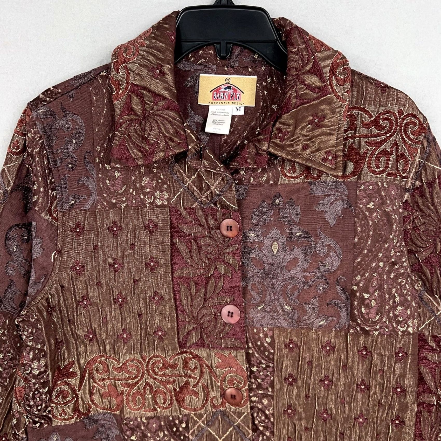 Vintage Barn Fly Jacket Womens Medium Maroon Gold Patchwork Tapestry Boho Western Ranch Size M / US 6-8 / IT 42-44 - 2 Thumbnail