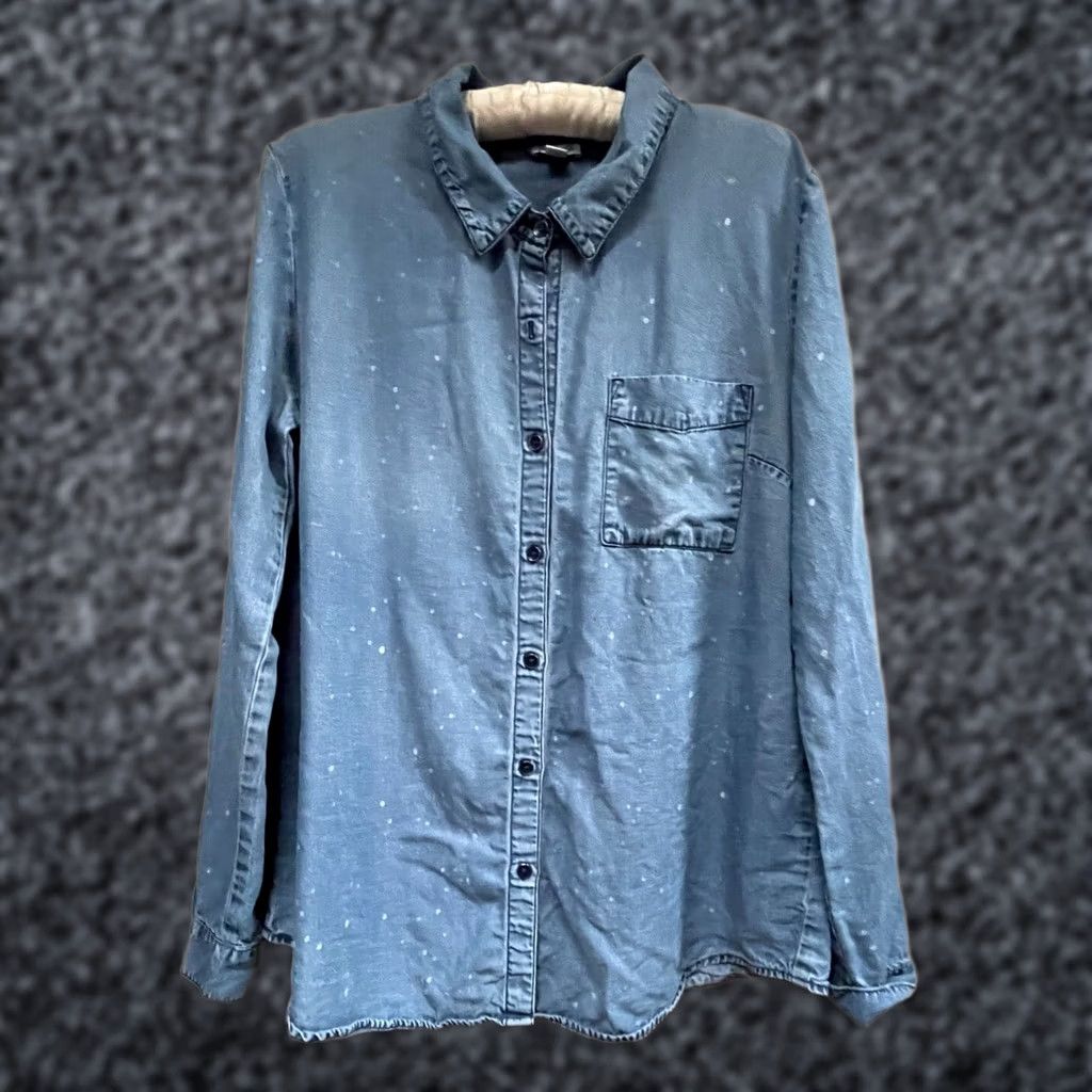 Splendid Splendid Women's Chambray Button Up Splatter Shirt Long Sleeve Top XL Blue Size XL / US 12-14 / IT 48-50 - 1 Thumbnail