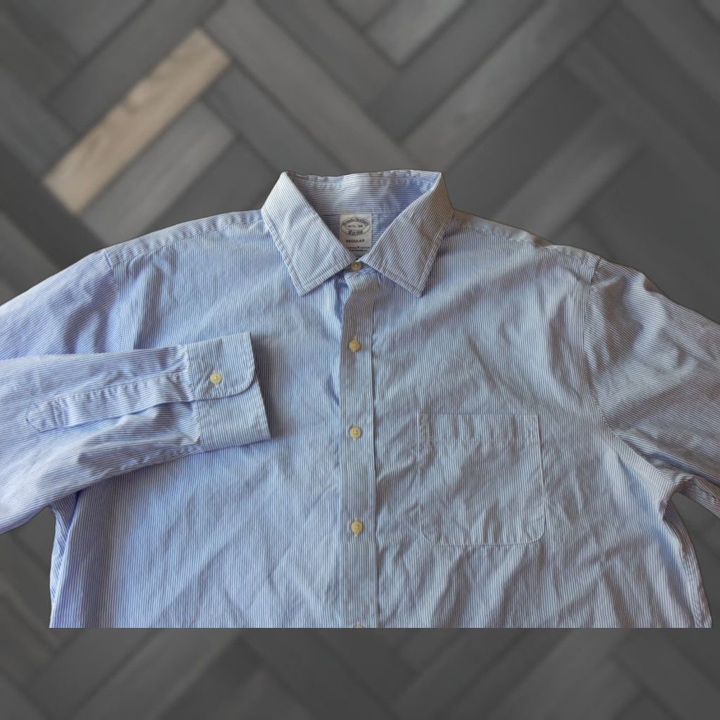 Brooks Brothers VINTAGE Brooks Brothers Dress Shirt 16.5-36 Mens Regular Long Sleeve Striped Blue 16.5 36 Size 46R - 1 Thumbnail