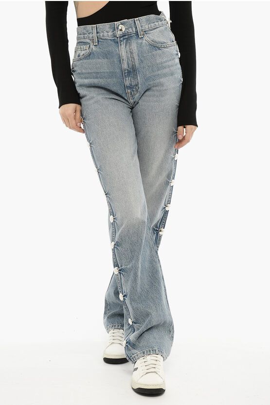 image of Khaite High-Waist Danielle Jeans With Side Studs 21Cm in Blue, Women's (Size 24)