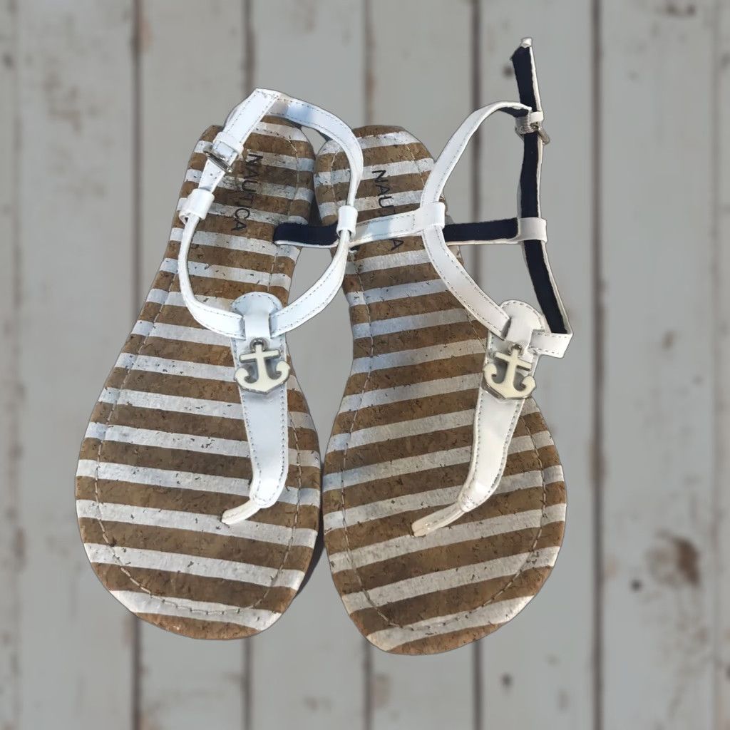 Nautica Nautica White T-Strap Flat Sandals Women's Size 7.5 with Adjustable Buckle, Casual, Nautical Size US 7.5 / IT 37.5 - 1 Thumbnail