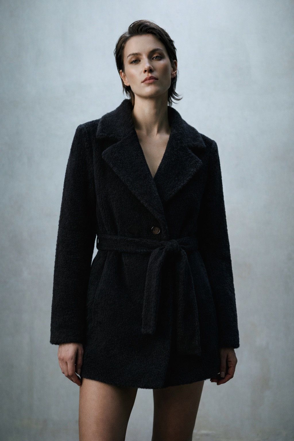 Other Luxe Belted Teddy Coat Black Faux Fur Double-Breasted Jacket Size ONE SIZE - 1 Thumbnail