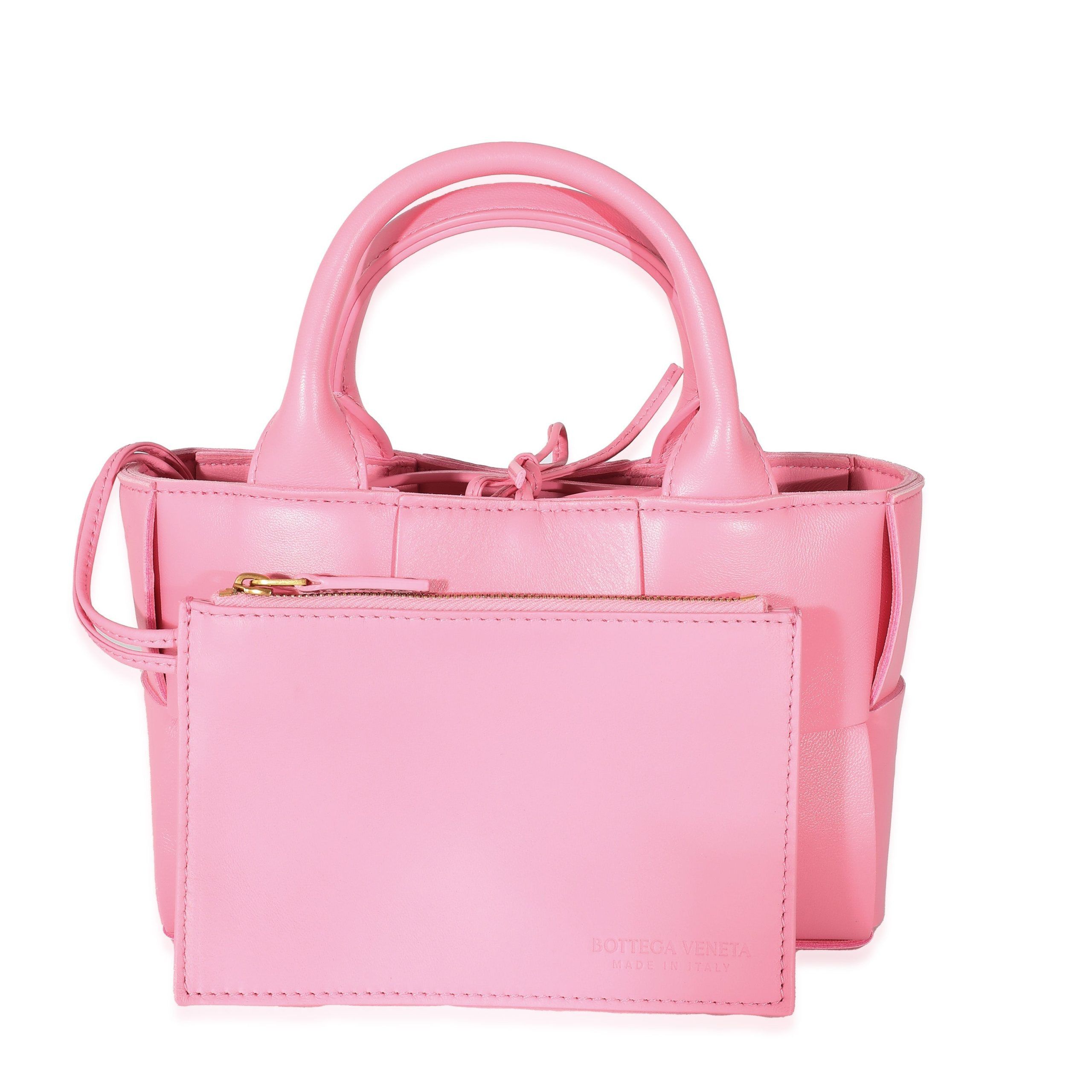 image of Bottega Veneta Pink Intrecciato Lambskin Candy Arco Tote, Women's