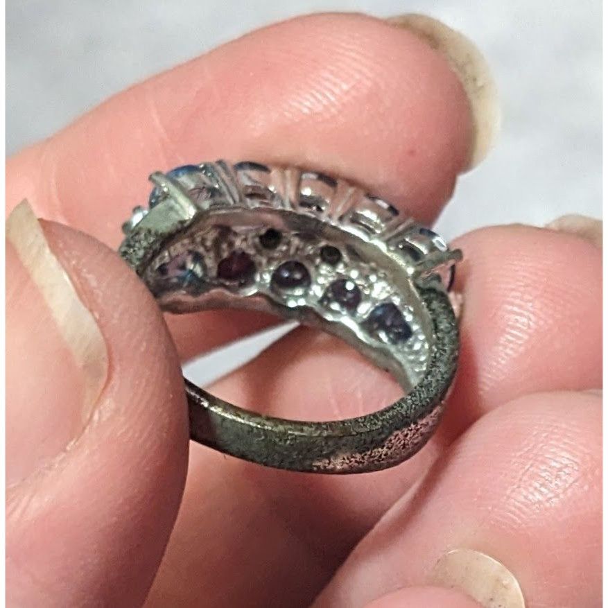 Other Blue And Clear Gemmed Double Row Silver Tone Ring Size 5 3/4 Size ONE SIZE - 9 Thumbnail