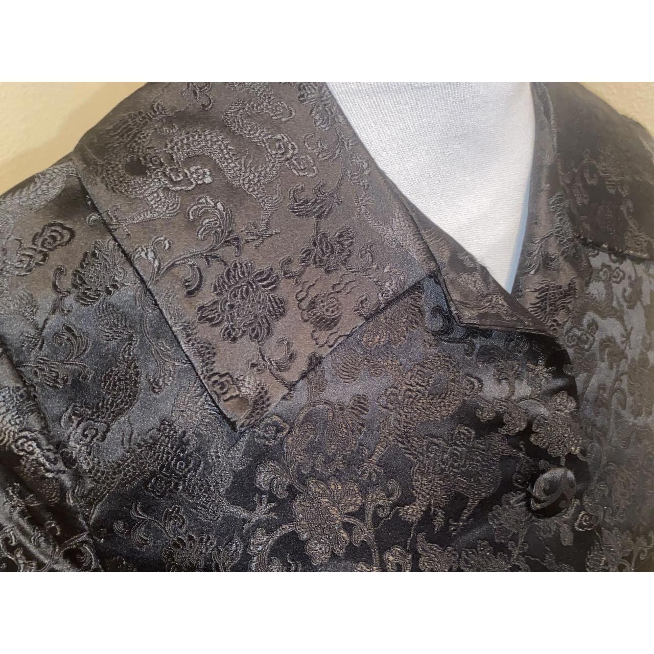 Designer Vintage Style Black Brocade Jacket With Satin Green Lining Size M / US 6-8 / IT 42-44 - 6 Thumbnail