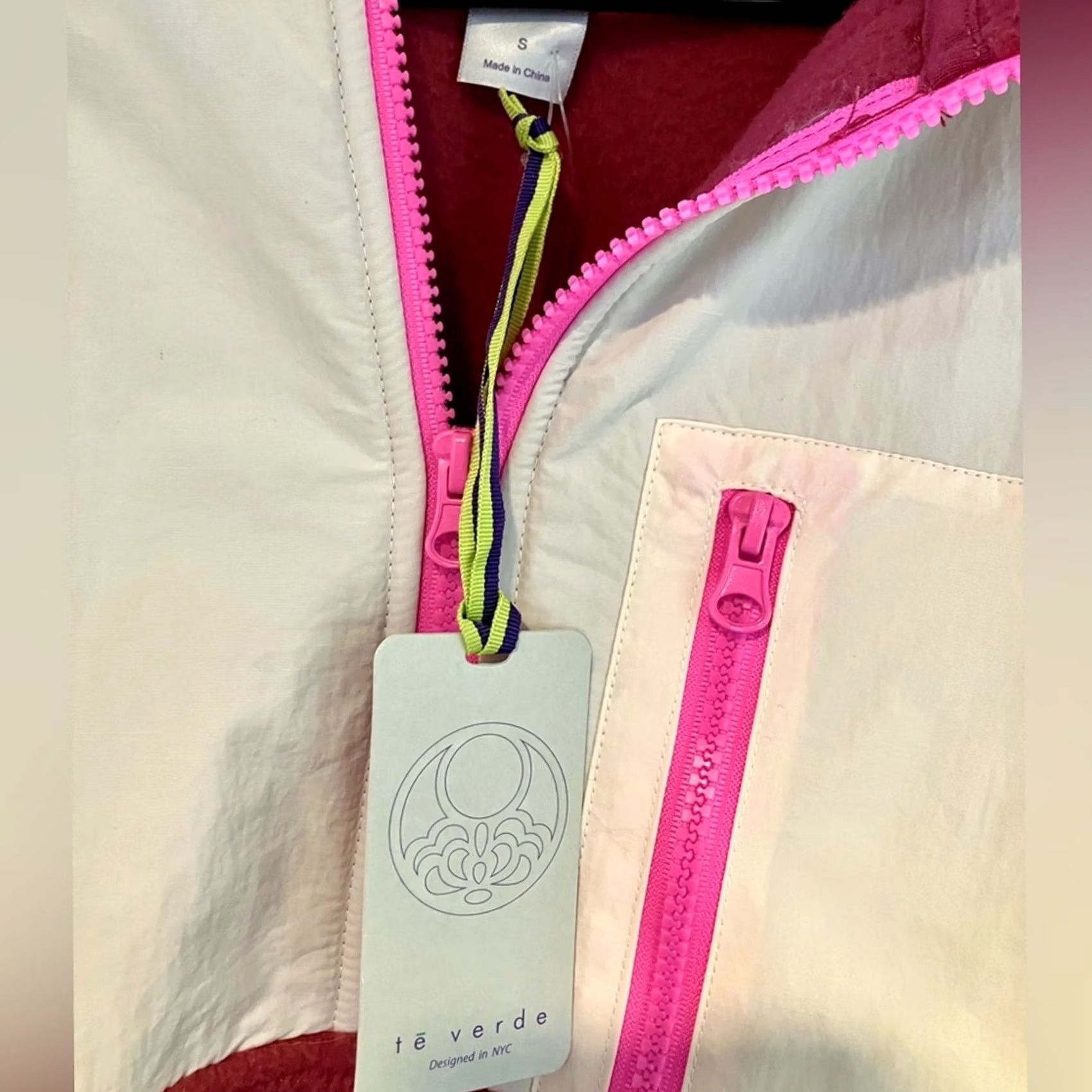 Pinko TeVerde Colorblock Sherpa Quarter Zip Mixed Media Pullover Jacket Pink White S Size S / US 4 / IT 40 - 2 Thumbnail