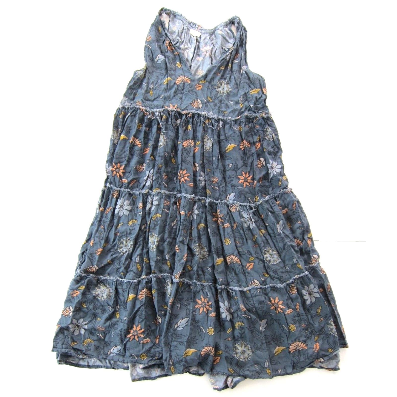 Vintage World Market Dress Tank Sun Midi Maxi 100% Rayon Floral S/M Blue Yellow Pink Womens Size S / US 4 / IT 40 - 2 Thumbnail