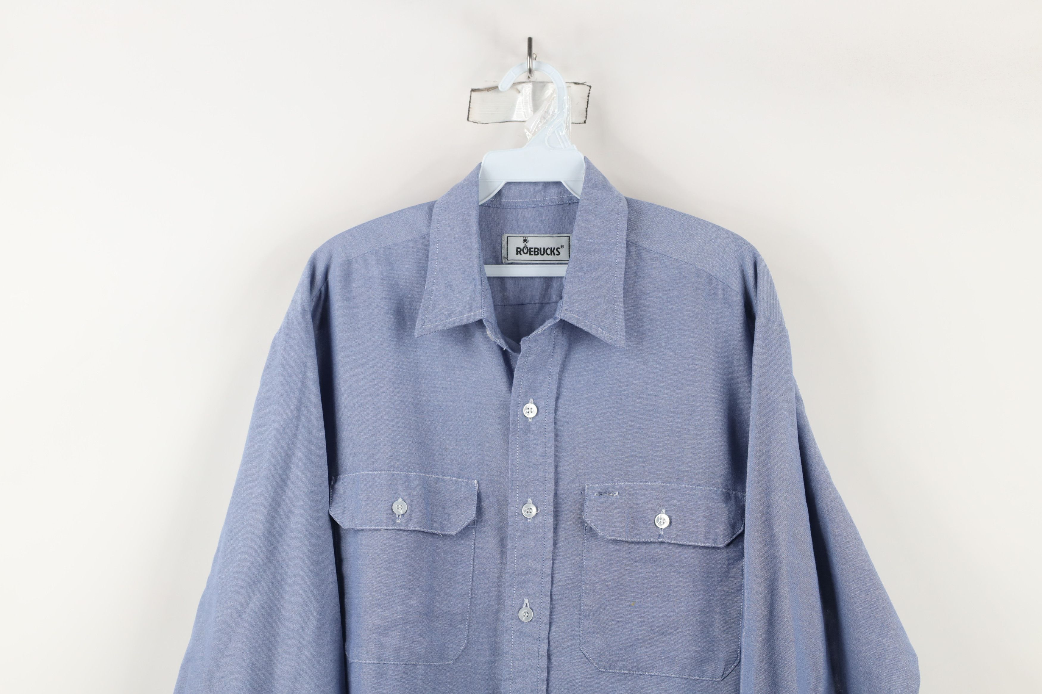 Vintage Vintage 90s Streetwear Collared Chambray Work Button Shirt Size US L / EU 52-54 / 3 - 2 Thumbnail