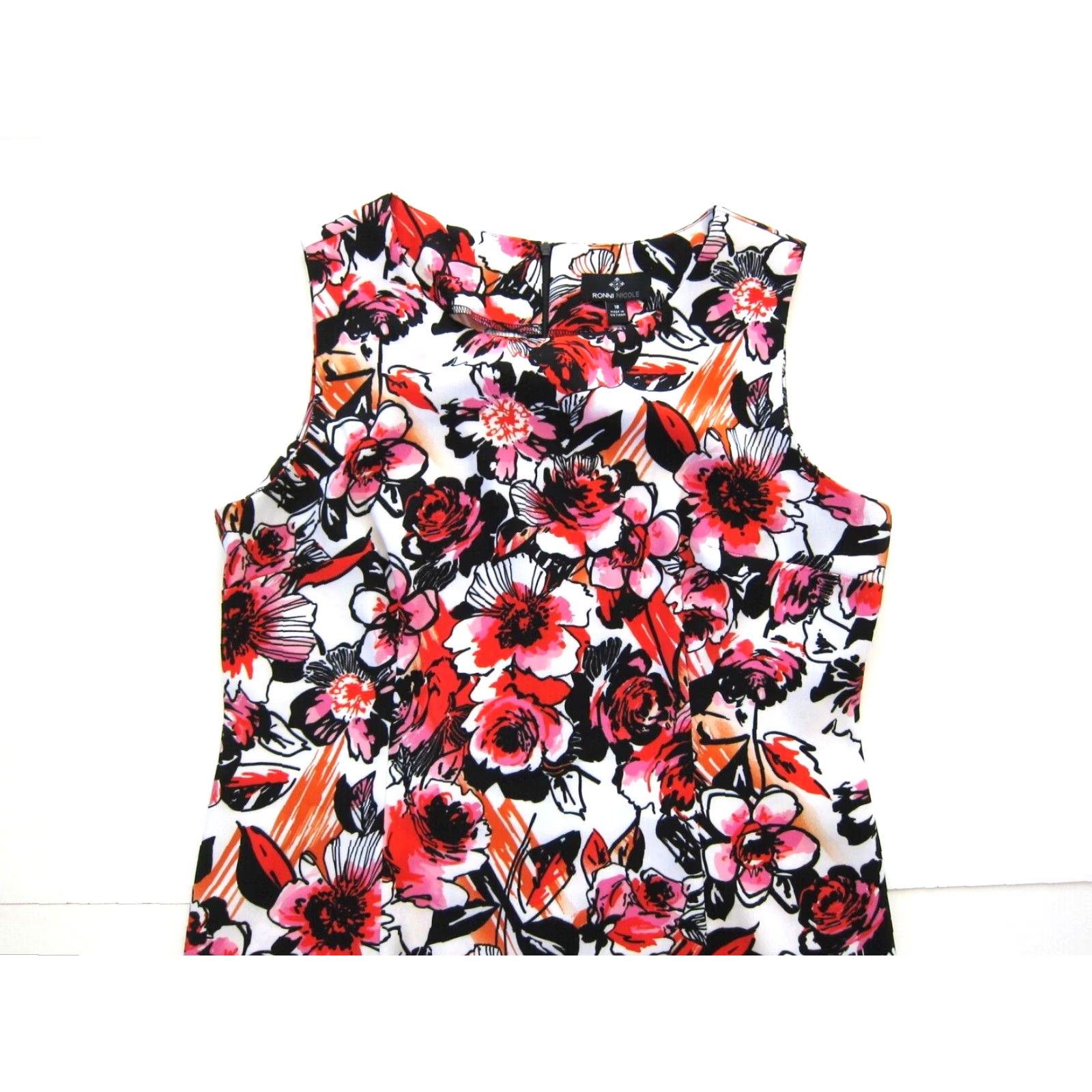 Pinko VINTAGE Ronni Nicole Black Pink Orange Floral Stretch Sheath Shift Tunic Tank Dress 18 Size XXL / US 16-18 / IT 52-54 - 7 Thumbnail