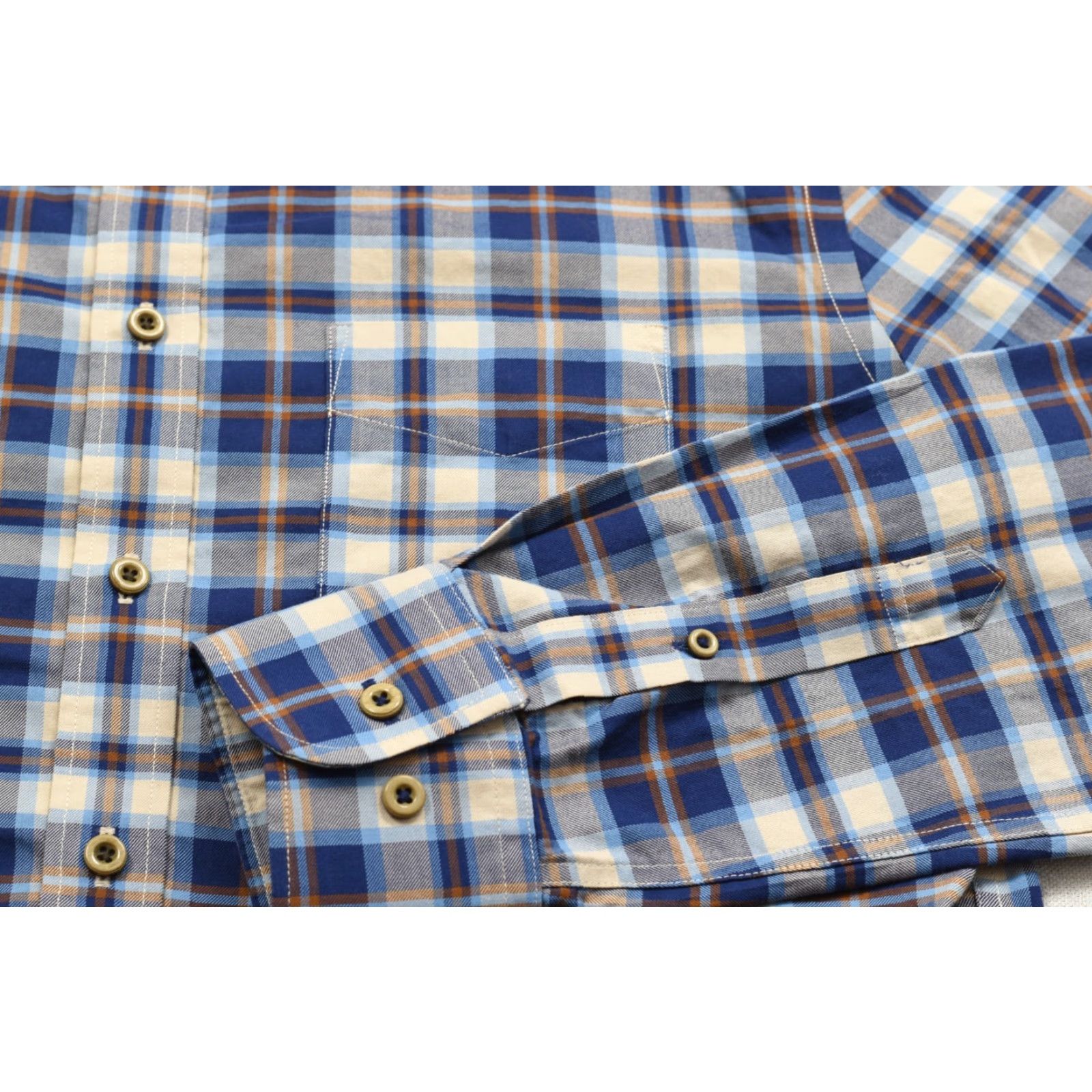 UNTUCKit UNTUCKit Medium Slim Fit Button Down Shirt Blue Tan Plaid Cotton Long Sleeve Wri Size US M / EU 48-50 / 2 - 6 Thumbnail