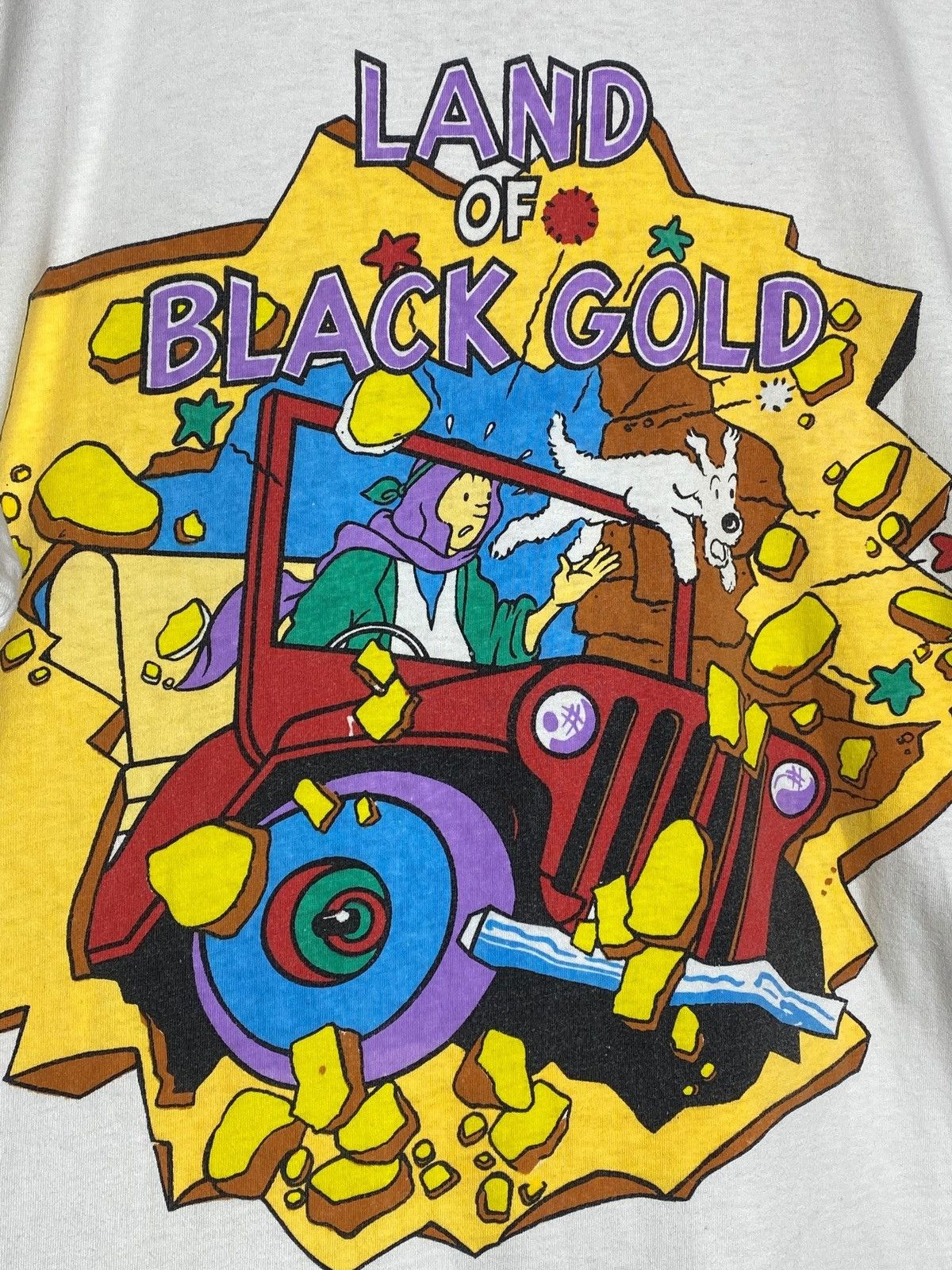 Vintage 🔥 90s TINTIN BLACK GOLD TEE JEEP EXPLOSION RARE GRAPHIC Size US L / EU 52-54 / 3 - 3 Thumbnail