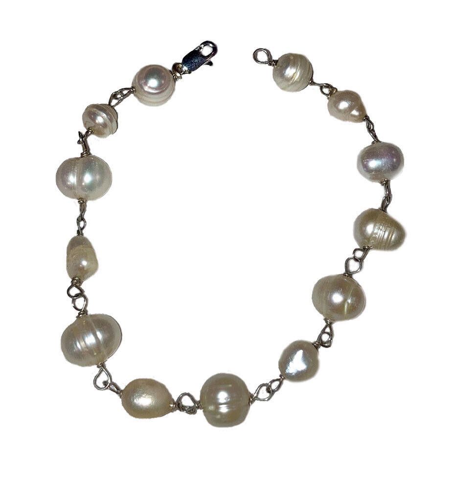 Handmade Sterling Silver Hand Made Artisan Cultured Pearl Bracelet Size ONE SIZE - 1 Thumbnail