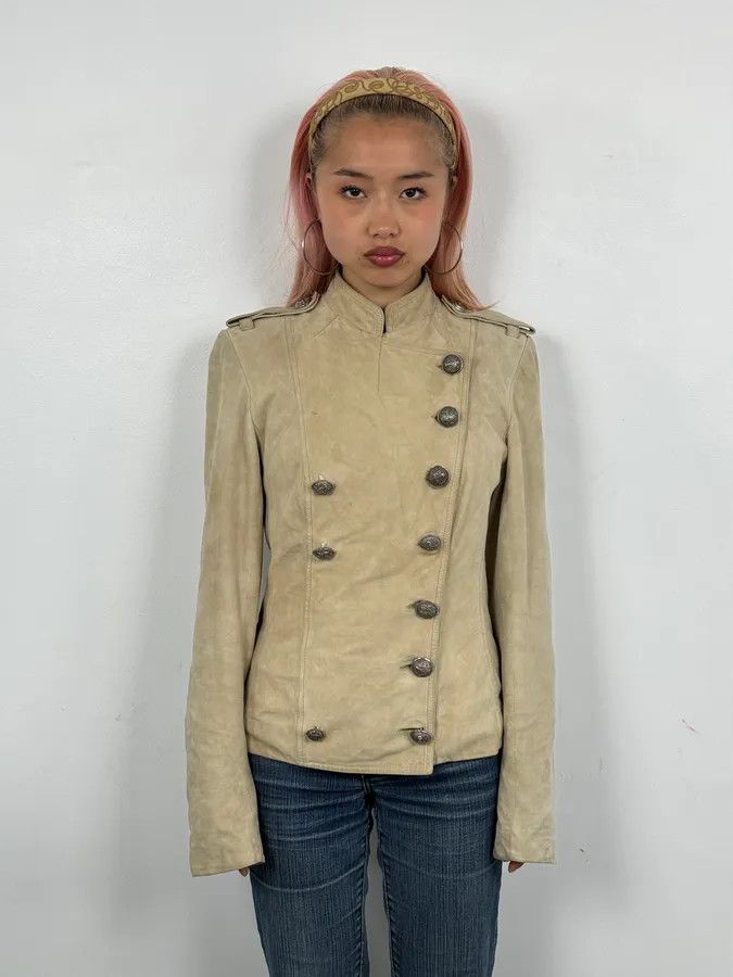 Dior AW2005 Christian Dior Beige Asymmetrical Officer Leather Jacket Size S / US 4 / IT 40 - 2 Thumbnail