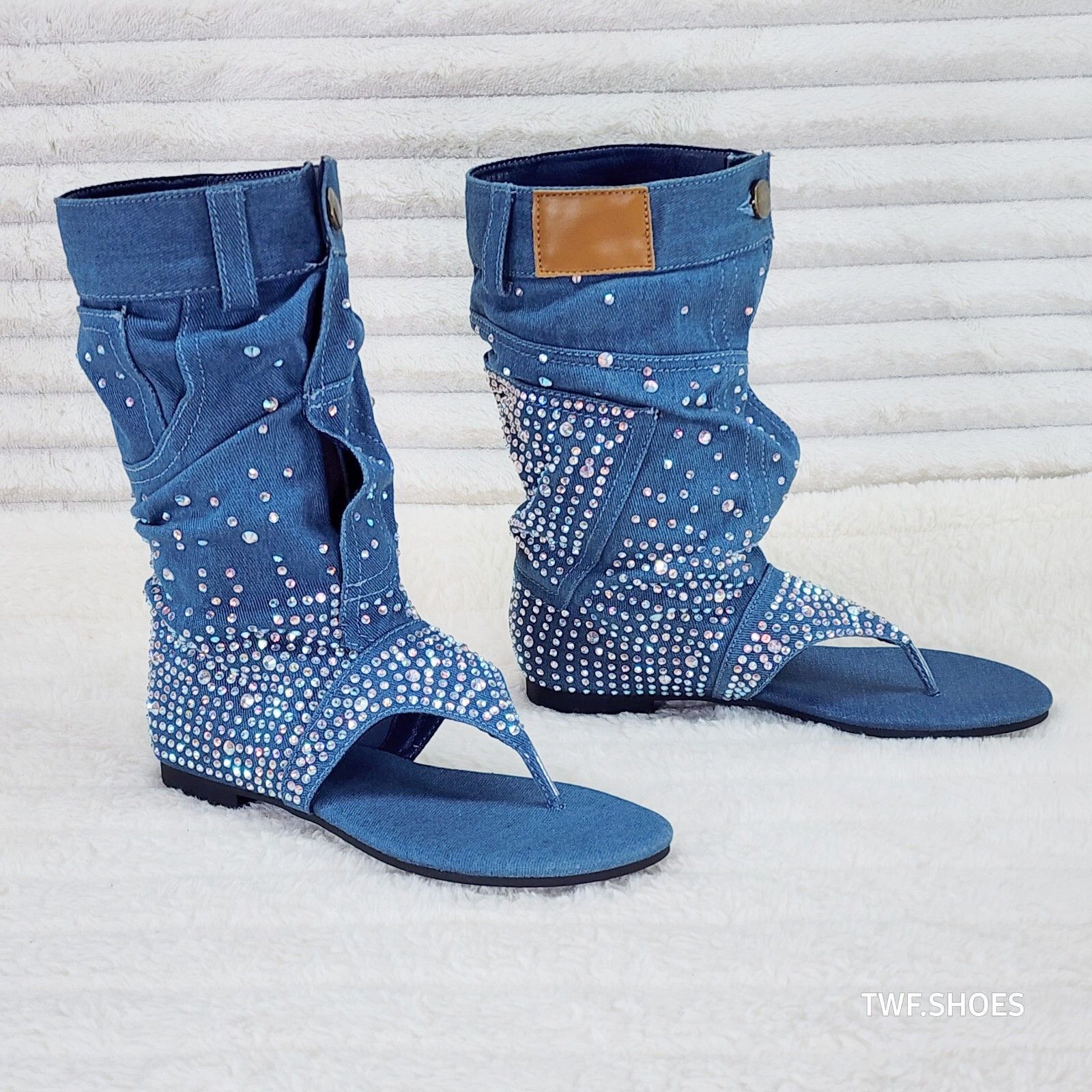 Other Perplex Denim & Rhinestones Sandal Slouch Boots Shooties (US Size US 6.5 / IT 36.5 - 1 Thumbnail