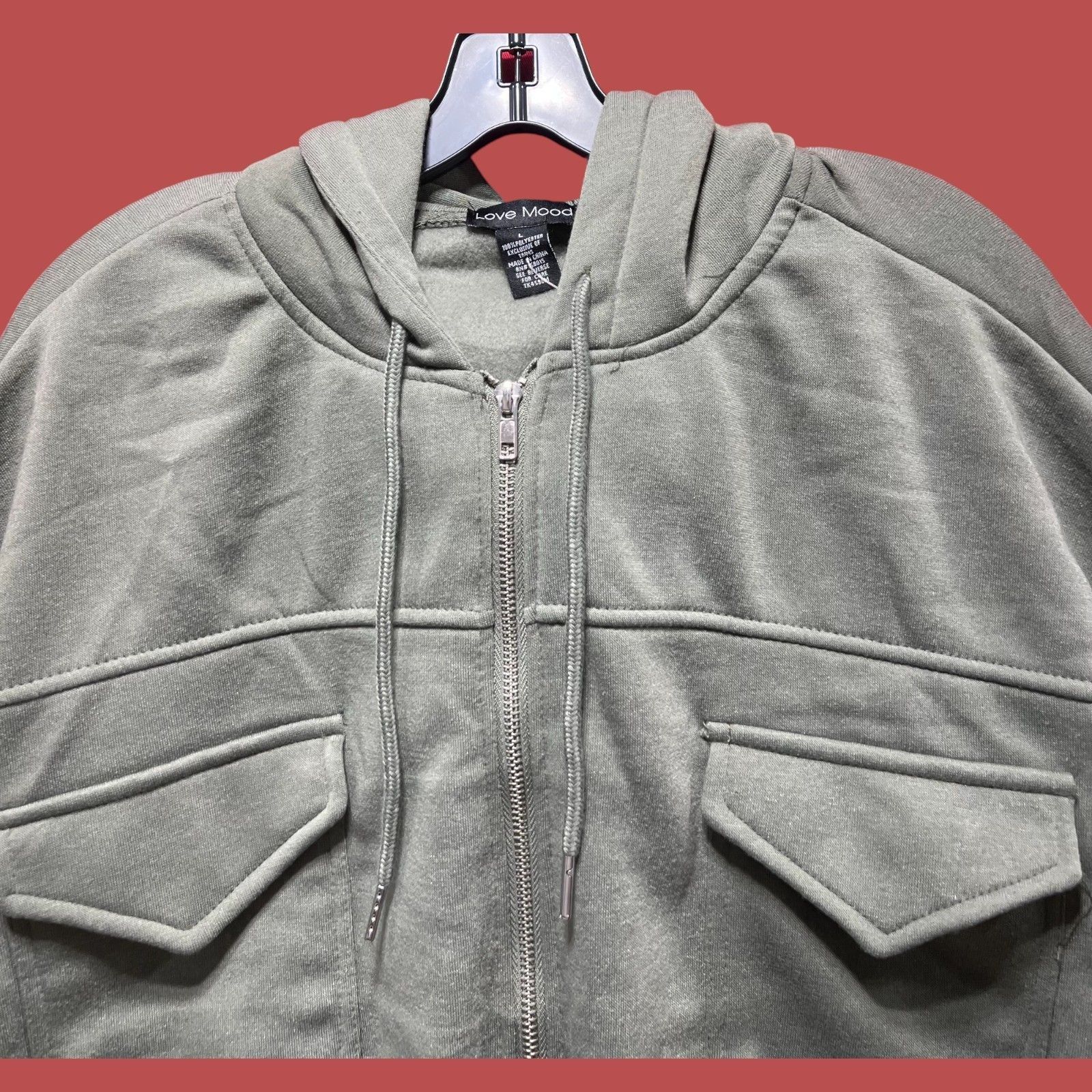 Other Love Mood - Women's Long Sleeve Hooded Sweat - Olive Green - Size L / US 10 / IT 46 - 9 Thumbnail