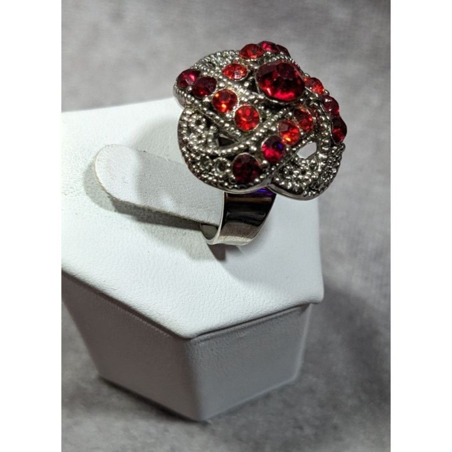 Other Gothic Vampire Knot Ring Silver Tone With Red Stones Adjusta Size ONE SIZE - 7 Thumbnail