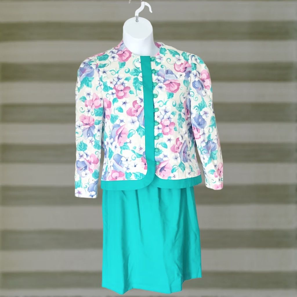 Vintage VINTAGE 80s Floral Skirt Suit Jacket 2 Pc ARS Concepts 14 Womens Golden Girls Look Bright floral Skirt Suit 1980s Women Size 36" / US 14 / IT 50 - 1 Thumbnail