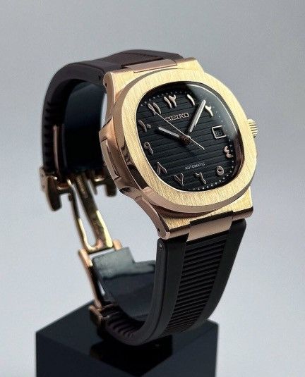 Japanese Brand Seiko Mod Nautilus Black Arabic Dial Rosegold Watch 41mm Size ONE SIZE - 3 Thumbnail