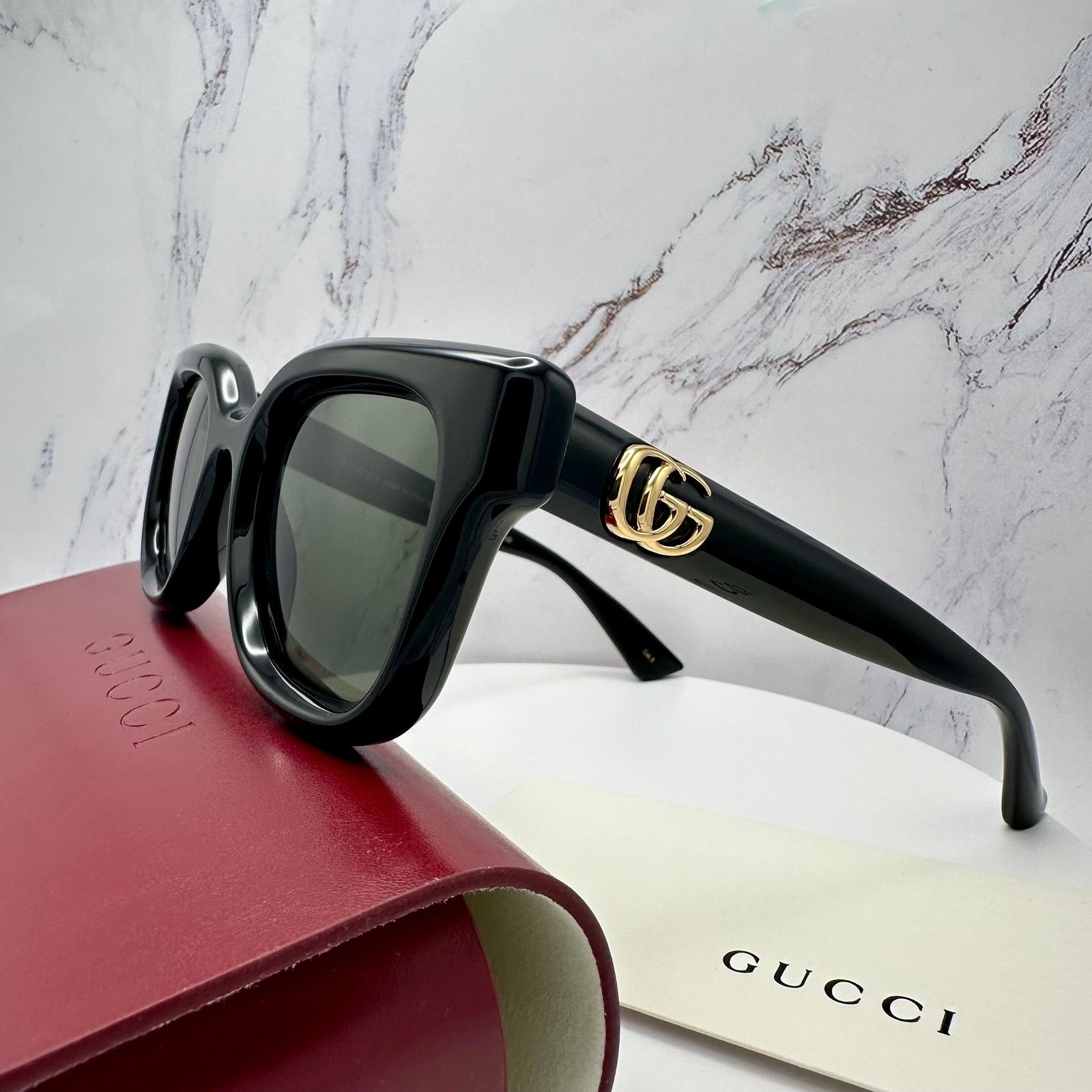 Gucci New GUCCI Sunglasses Black & Gold GG Logo Square Round Size ONE SIZE - 5 Thumbnail