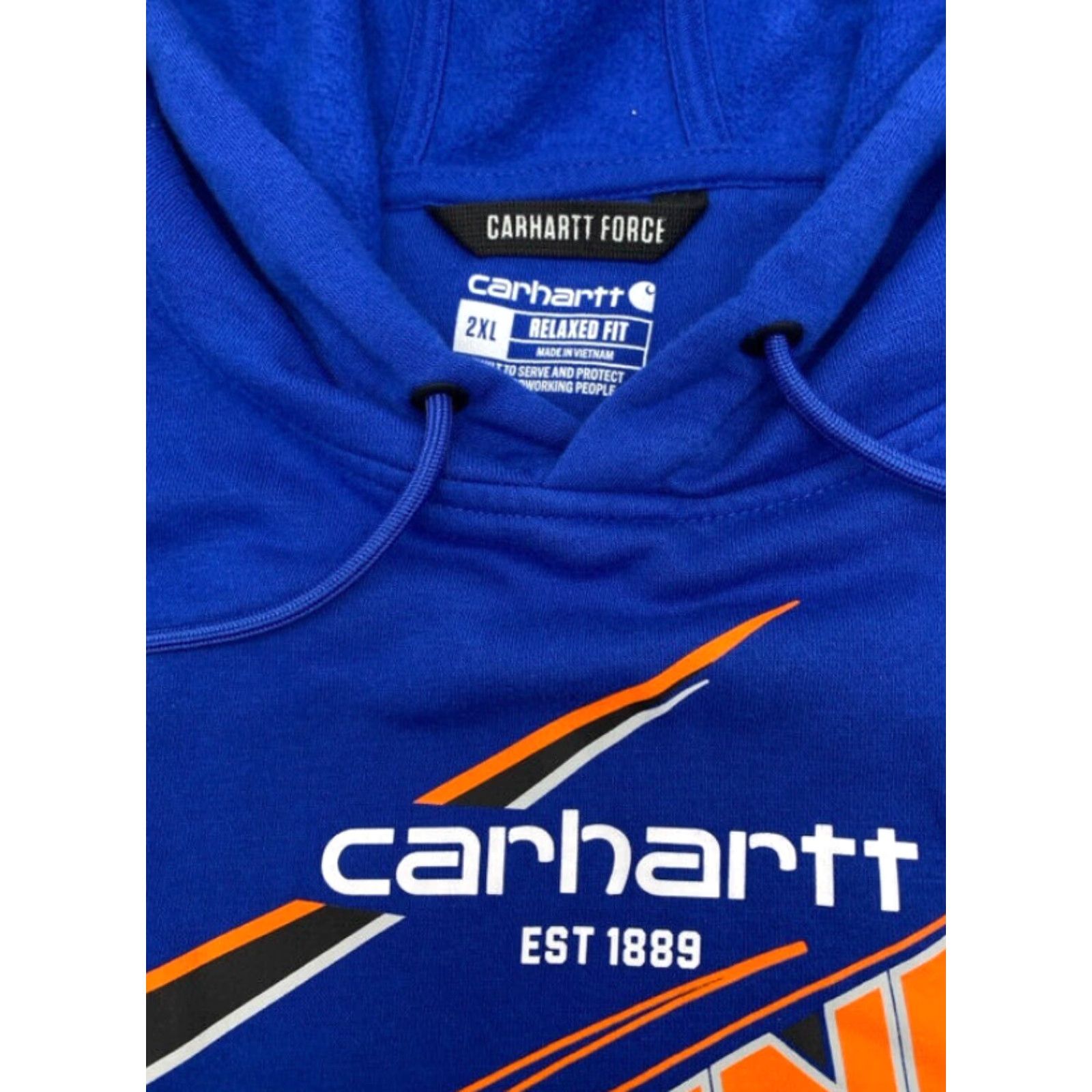 Carhartt Carhartt Hoodie Mens 2XL Loose Fit Sweatshirt Blue Crew Neck Pockets Racing 3797 TS5569 100% Authentic Big & Tall Pullover Cotton Polyester Fleece Size US XXL / EU 58 / 5 - 5 Thumbnail