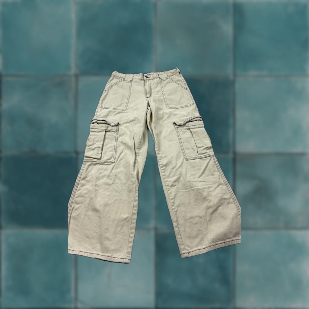 Rsq RSQ Cargo Pants Womens 29 Beige 100% Cotton Wide Leg Utility Pockets Casual Size 29" - 1 Thumbnail