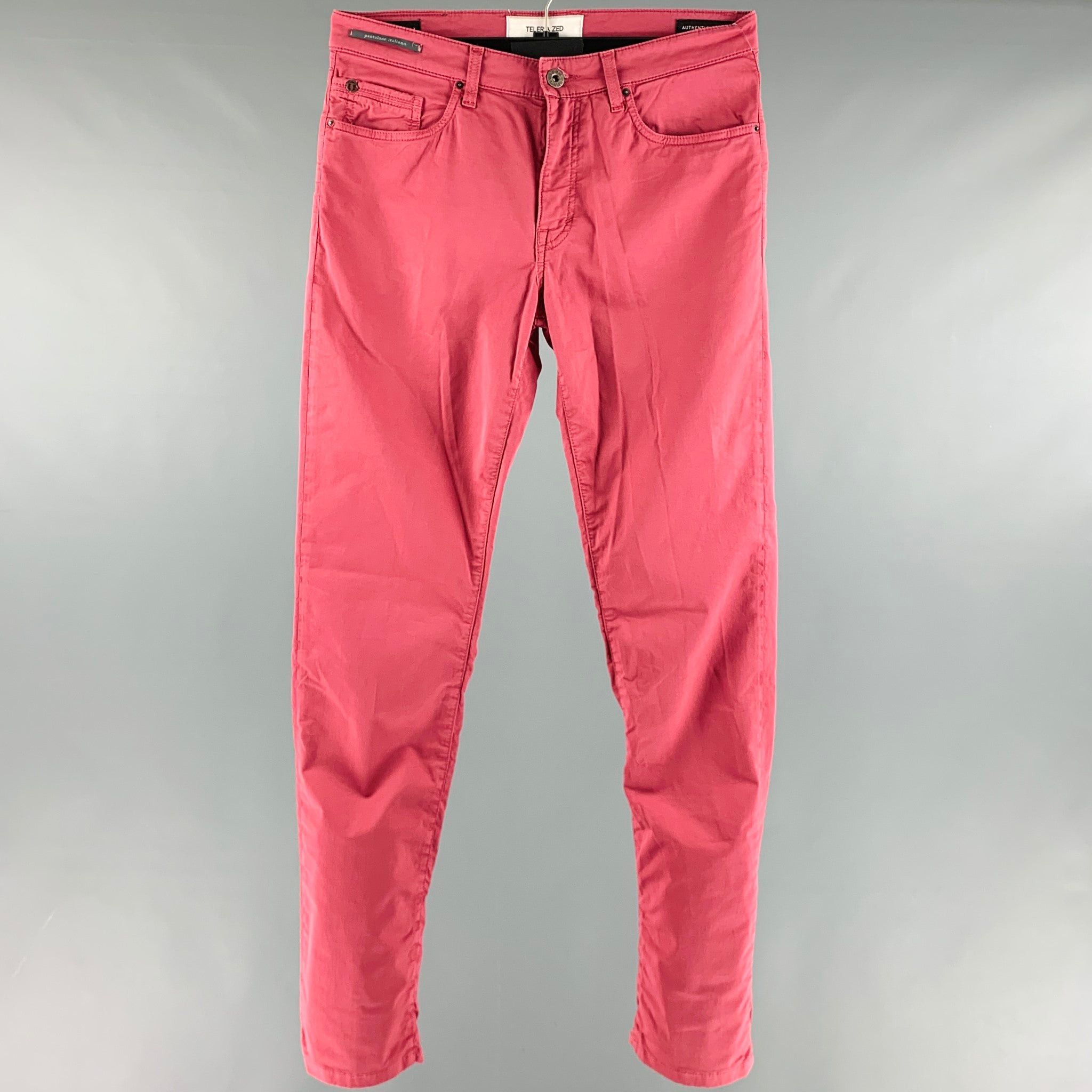 image of Pink Cotton Elastane Jean Cut Casual Pants, Men's (Size 33)