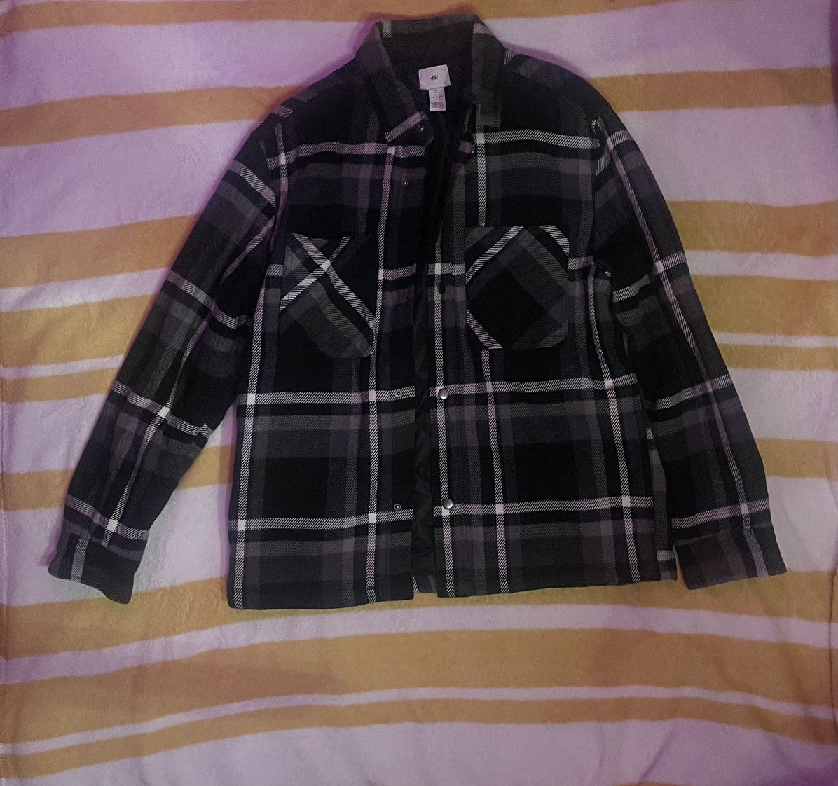 H&M Black Collard Flannel Coat Size US M / EU 48-50 / 2 - 1 Thumbnail