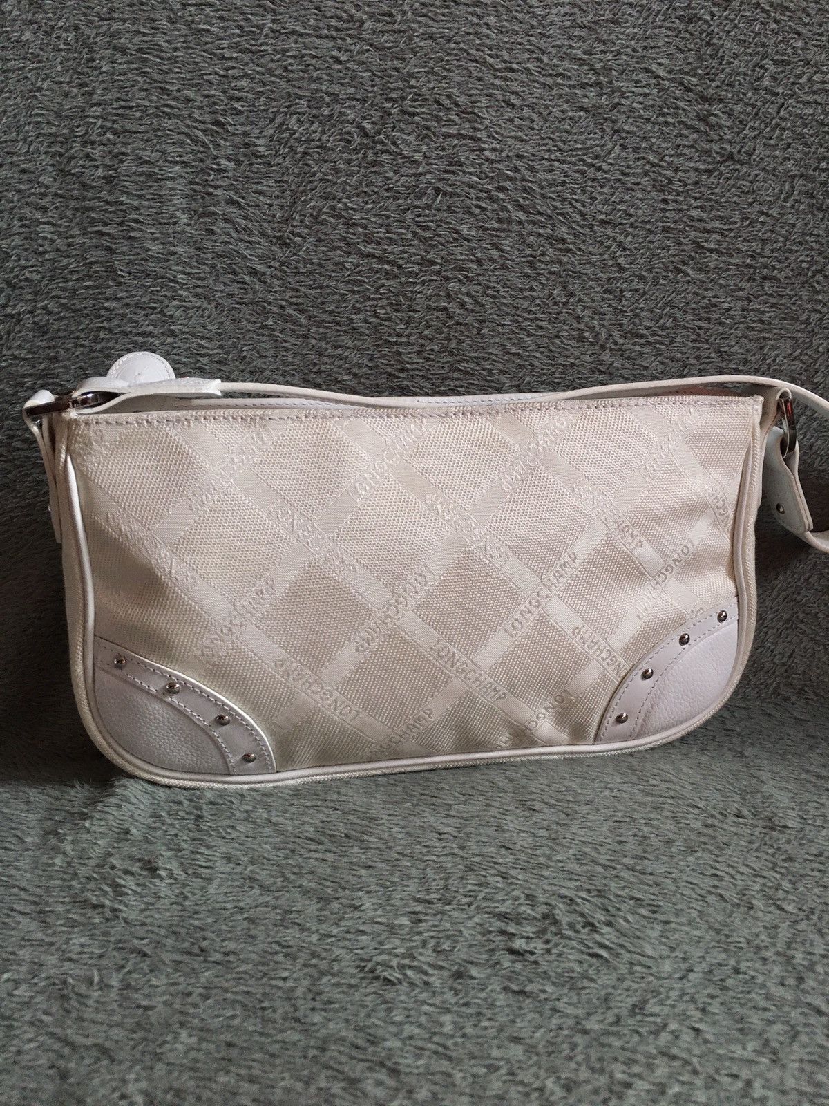 Longchamp Longchamp Ivory White Nylon Leather Handbag Shoulder Bag Size ONE SIZE - 3 Thumbnail