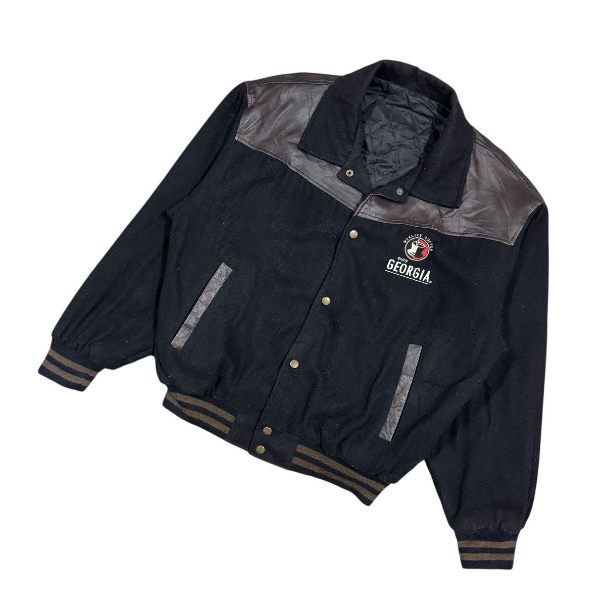 Vintage Vtg🔥90’s Georgia Coffee Varsity Leather/Wool Jacket Size US L / EU 52-54 / 3 - 7 Thumbnail