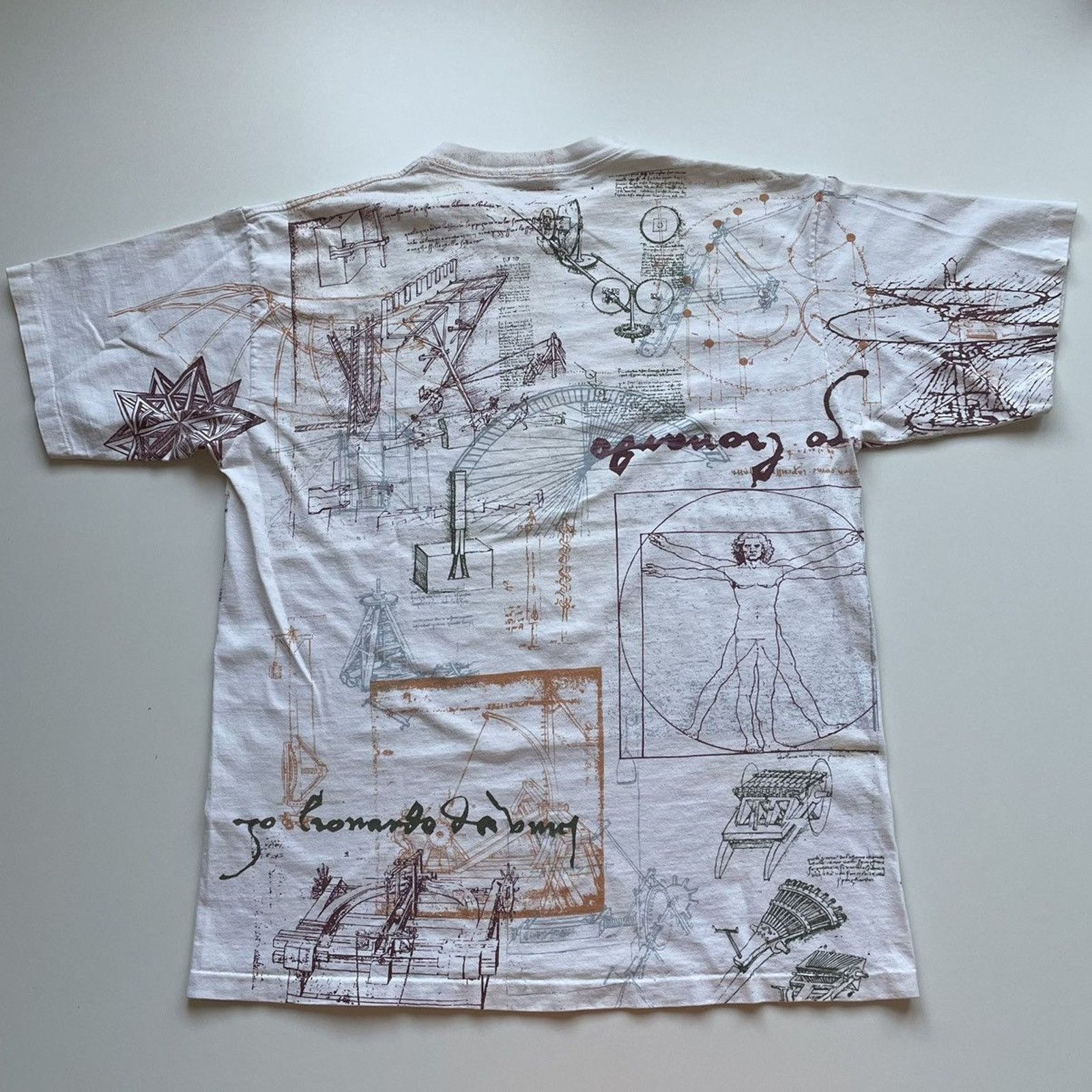 Vintage Vintage 90s Leonardo Da Vinci AOP Art T Shirt Large Rare Size US XL / EU 56 / 4 - 6 Thumbnail