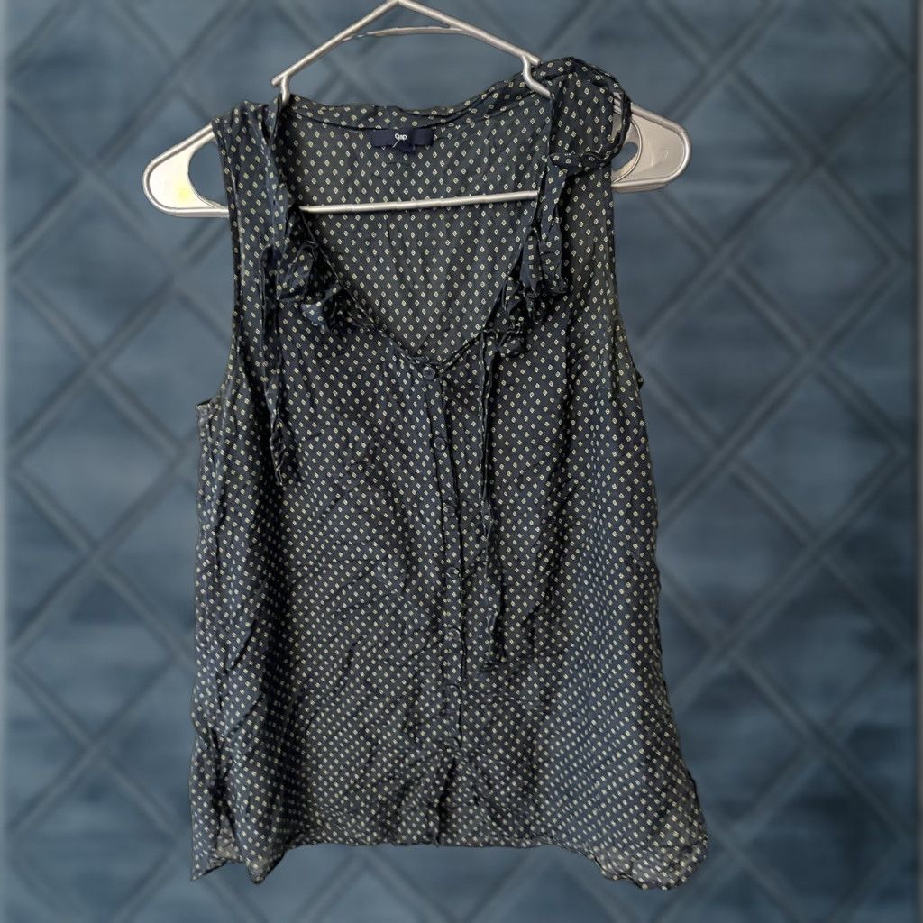 Gap Gap Blouse Womens Blue Yellow Cotton Silk Sleeveless Round Neck Short Sleeve Bell Sleeve Ruffle Size S Regular Size S / US 4 / IT 40 - 1 Thumbnail