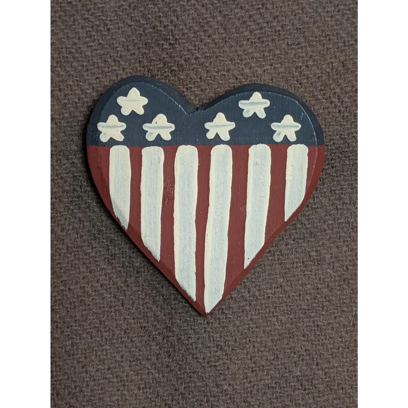 Vintage VTG 1980s Star Spangled Heart Patriotic Wood Pin Brooch Size ONE SIZE - 2 Thumbnail