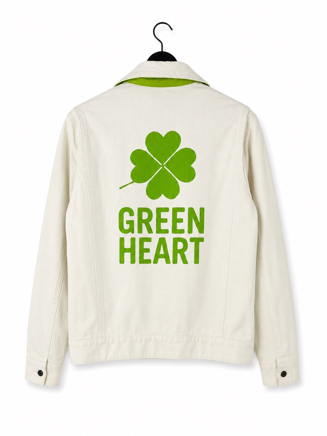 Vintage Vintage Green Heart White Denim Jacket Clover Graphic Size US M / EU 48-50 / 2 - 1 Thumbnail