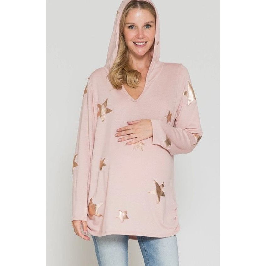 Other Maternity Star Print Hoodie Top Pink Metallic Accents XL By Size XL / US 12-14 / IT 48-50 - 3 Thumbnail