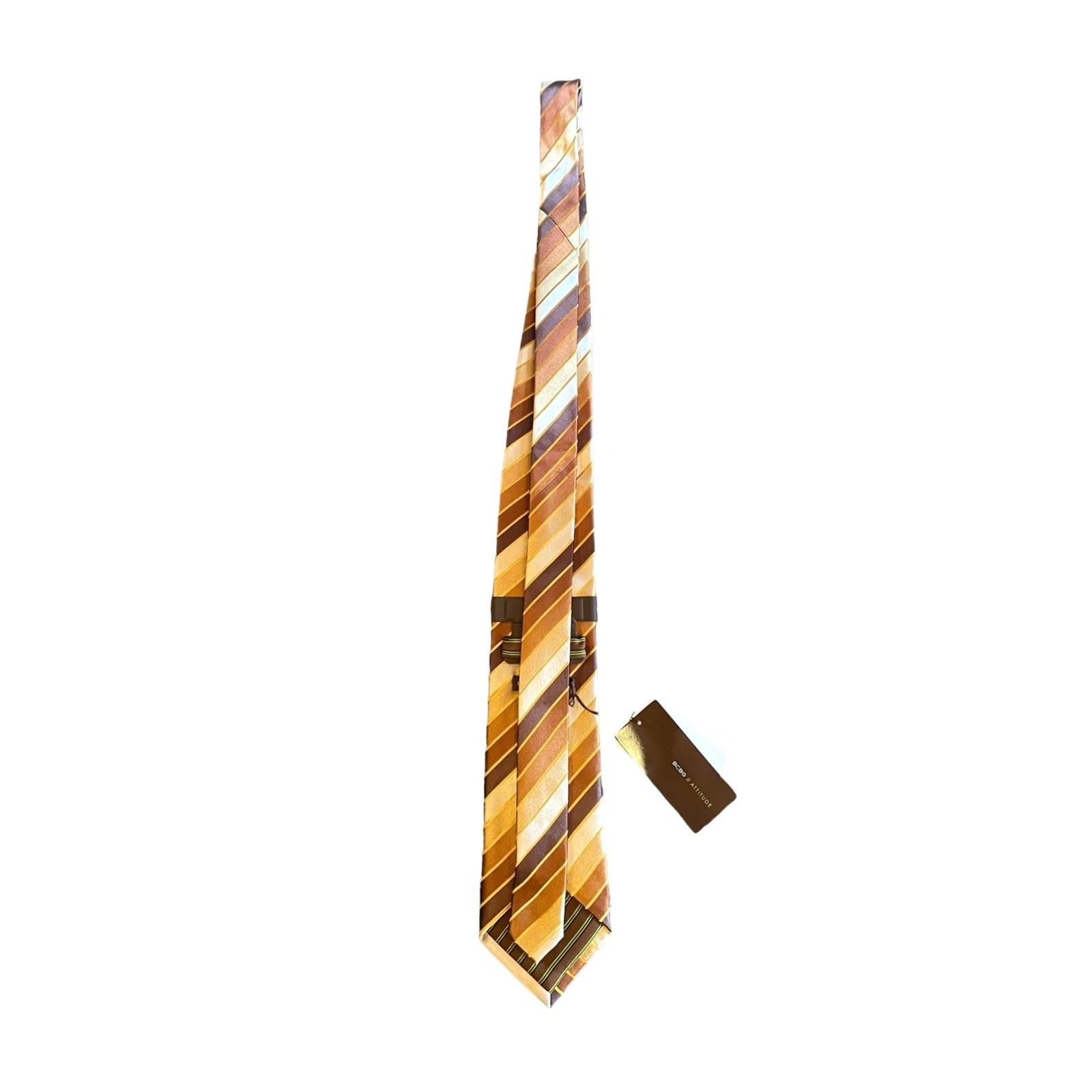Bcbgmaxazria VINTAGE? No — BCBG ATTITUDE Tie Men Brown Gold Striped 100% Silk Hand Sewn 57"-60" Classic Width Mens Size ONE SIZE - 4 Thumbnail