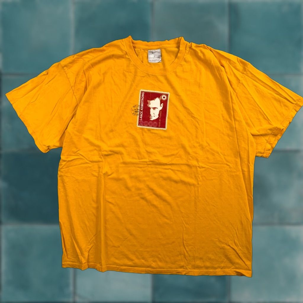 Nike VINTAGE Nike Tour De France 2000 Stamp T Shirt 2XL Yellow Short Sleeve Crew Neck Men Cotton Knit 2000s Size US XXL / EU 58 / 5 - 1 Thumbnail