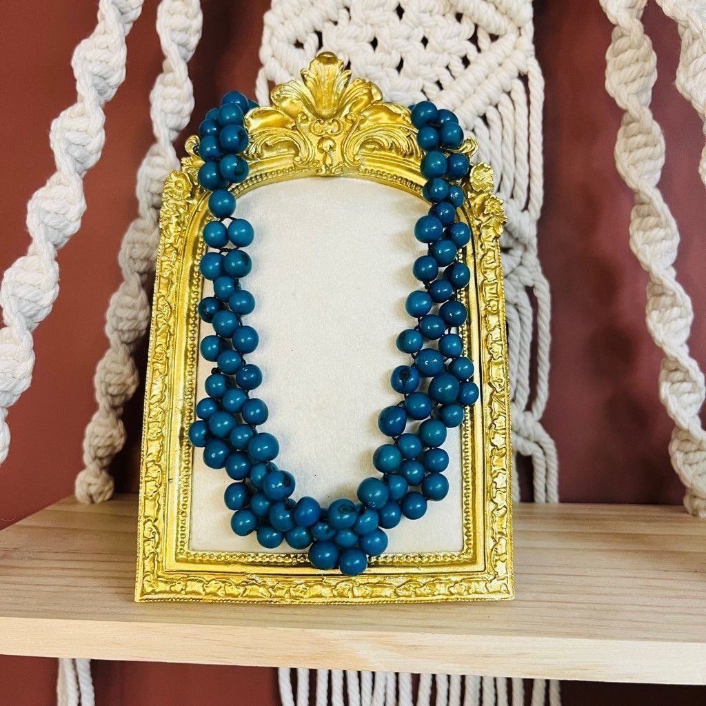 Vintage Vintage 1970s Beaded Collar Choker Necklace Teal Blue Stone Size ONE SIZE - 4 Thumbnail