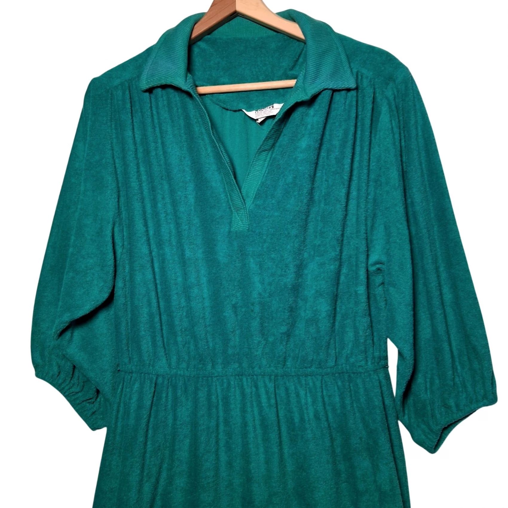 Vintage VINTAGE Montgomery Ward Terry Cloth Dress Shirt Dress 18 Green 1970s Size XXL / US 16-18 / IT 52-54 - 3 Thumbnail