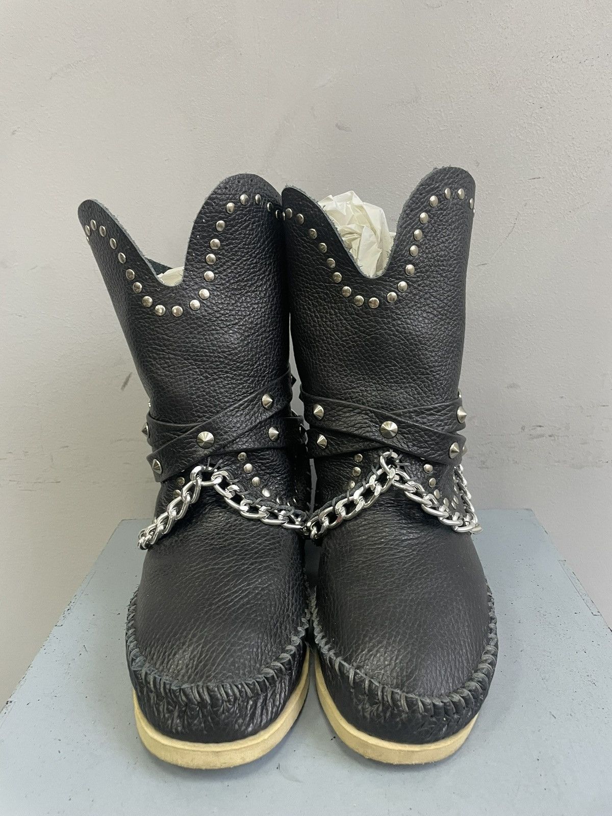 If Six Was Nine Gothic chain studded y2k boots black leather 14thaddiction Size US 5.5 / IT 35.5 - 8 Thumbnail