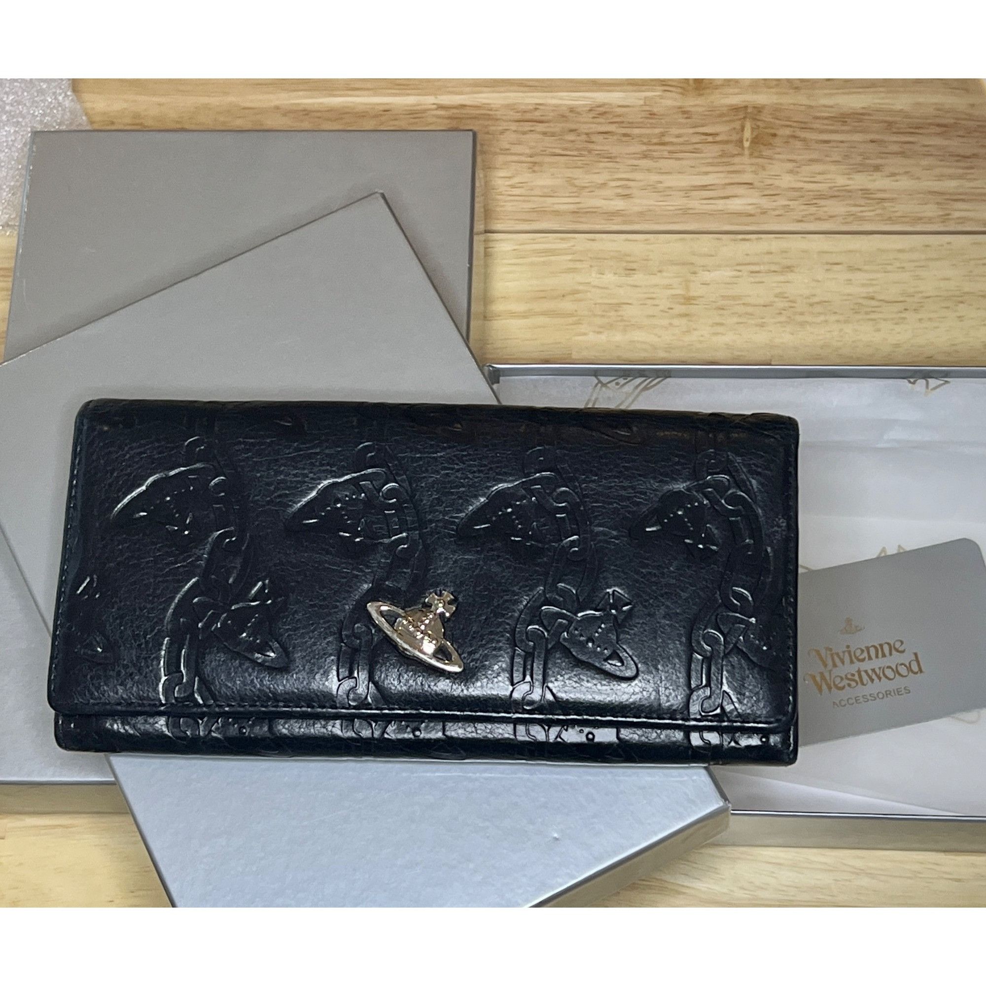 Vivienne Westwood Vivienne Westwood Black Embossed Leather Wallet With Orb Log Size ONE SIZE - 8 Thumbnail